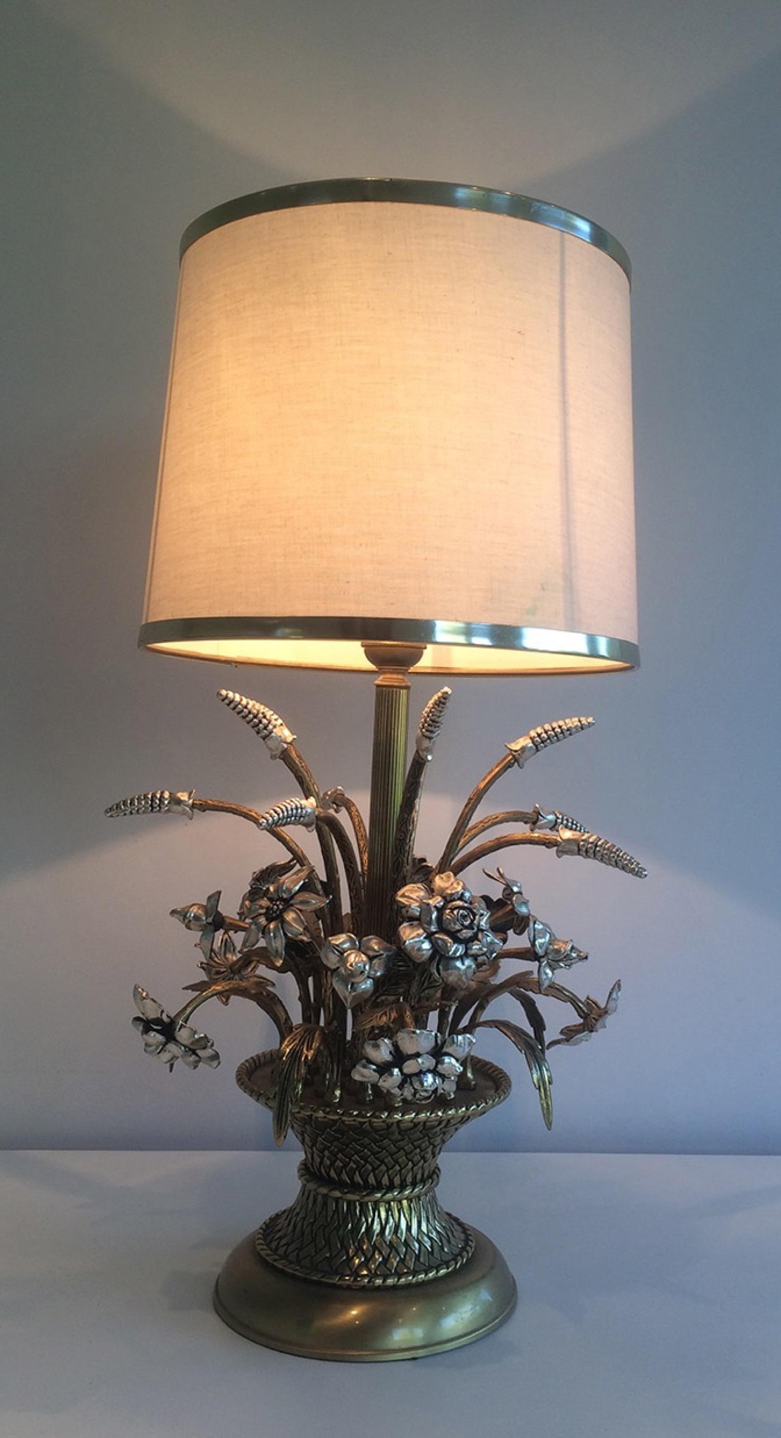Unusual Brass and Silver Bouquet of Flowers Table Lamp, circa 1960 6