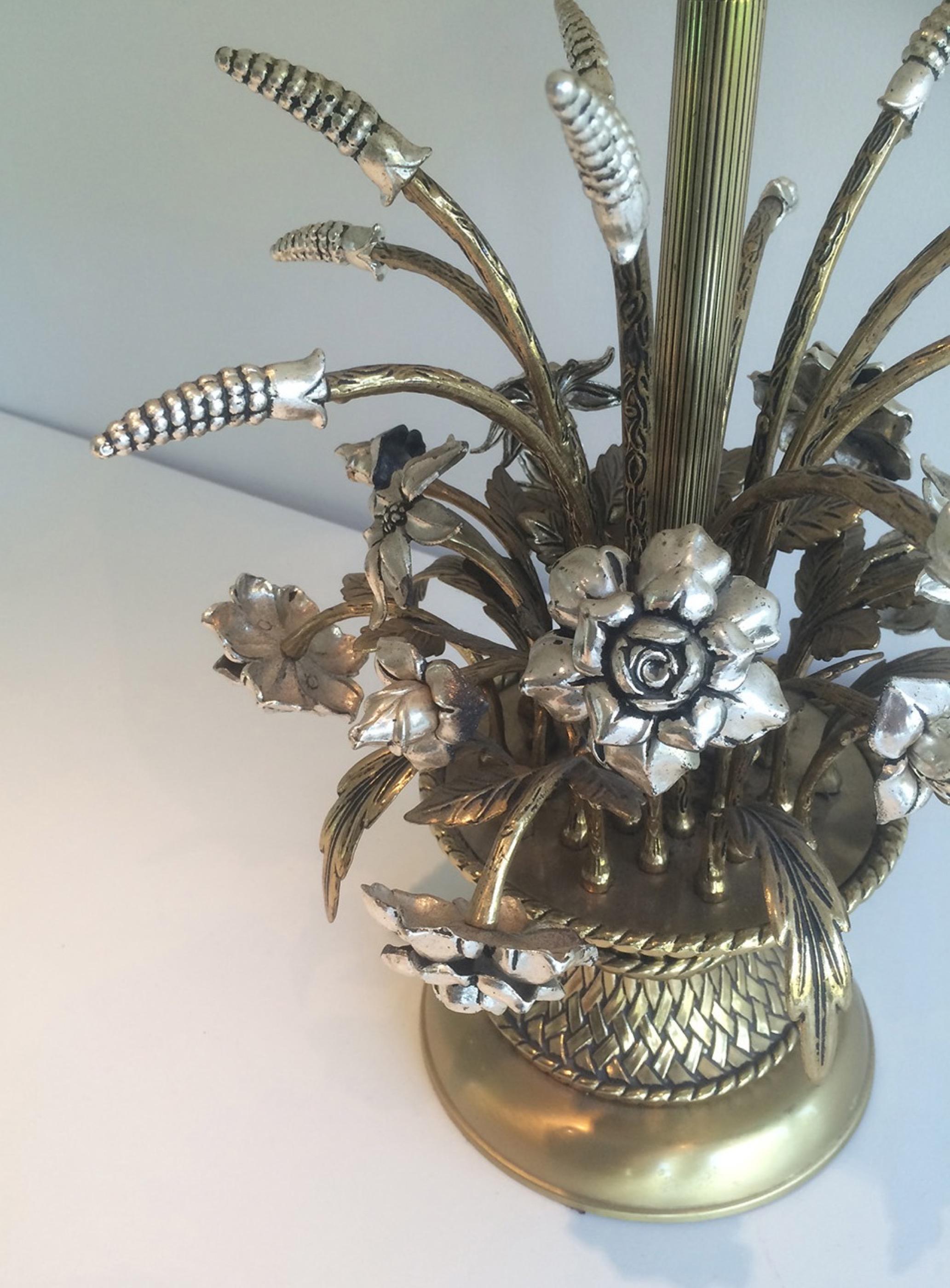 Unusual Brass and Silver Bouquet of Flowers Table Lamp, circa 1960 7