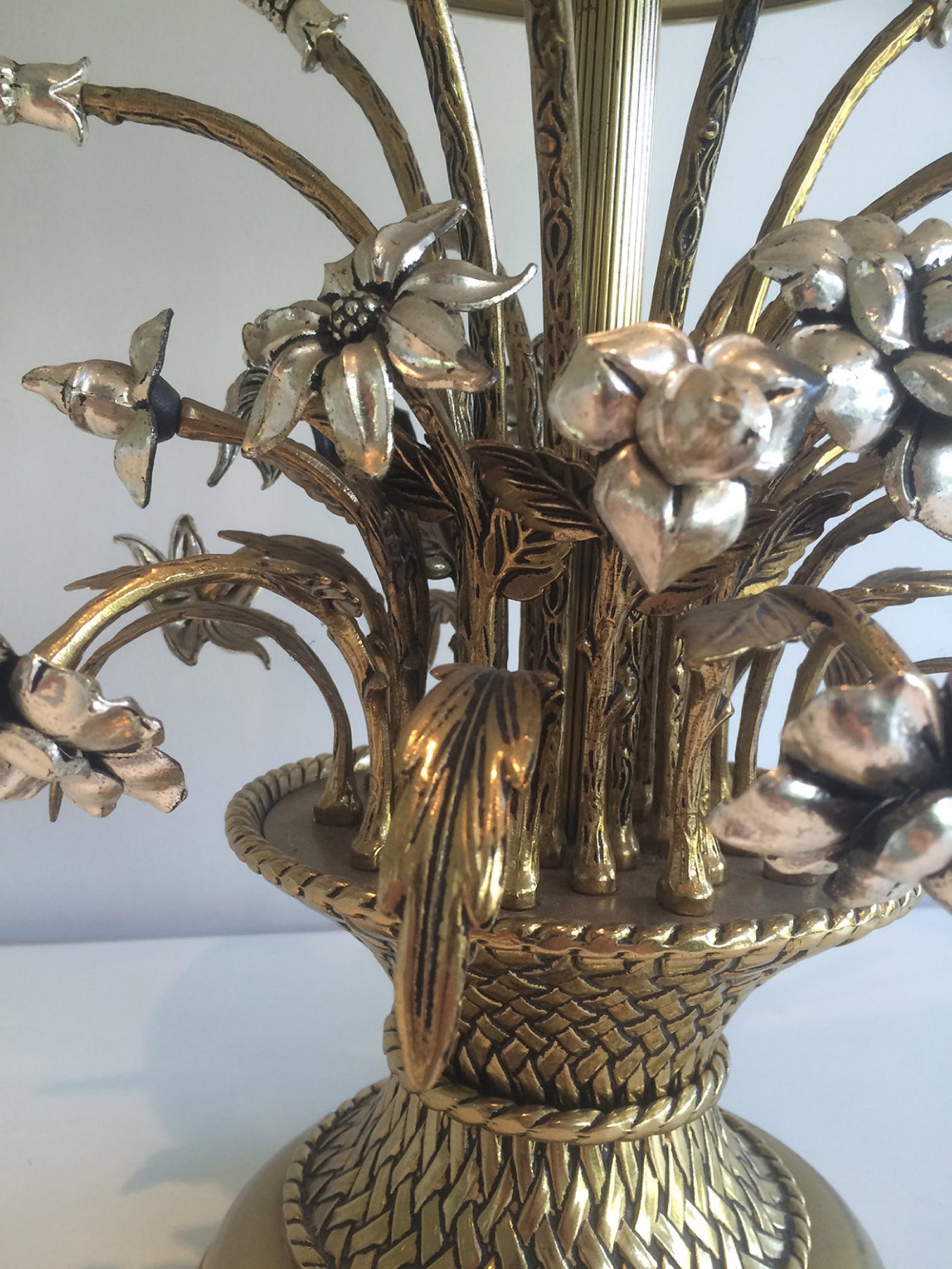 Unusual Brass and Silver Bouquet of Flowers Table Lamp, circa 1960 9