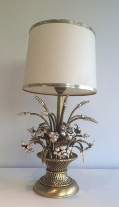 Unusual Brass and Silver Bouquet of Flowers Table Lamp, circa 1960