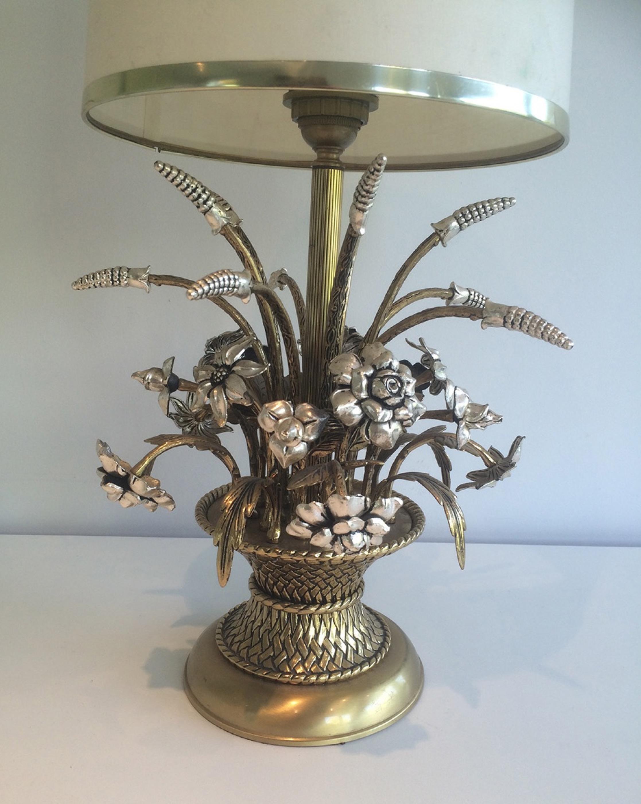 Hollywood Regency Unusual Brass and Silver Bouquet of Flowers Table Lamp, circa 1960
