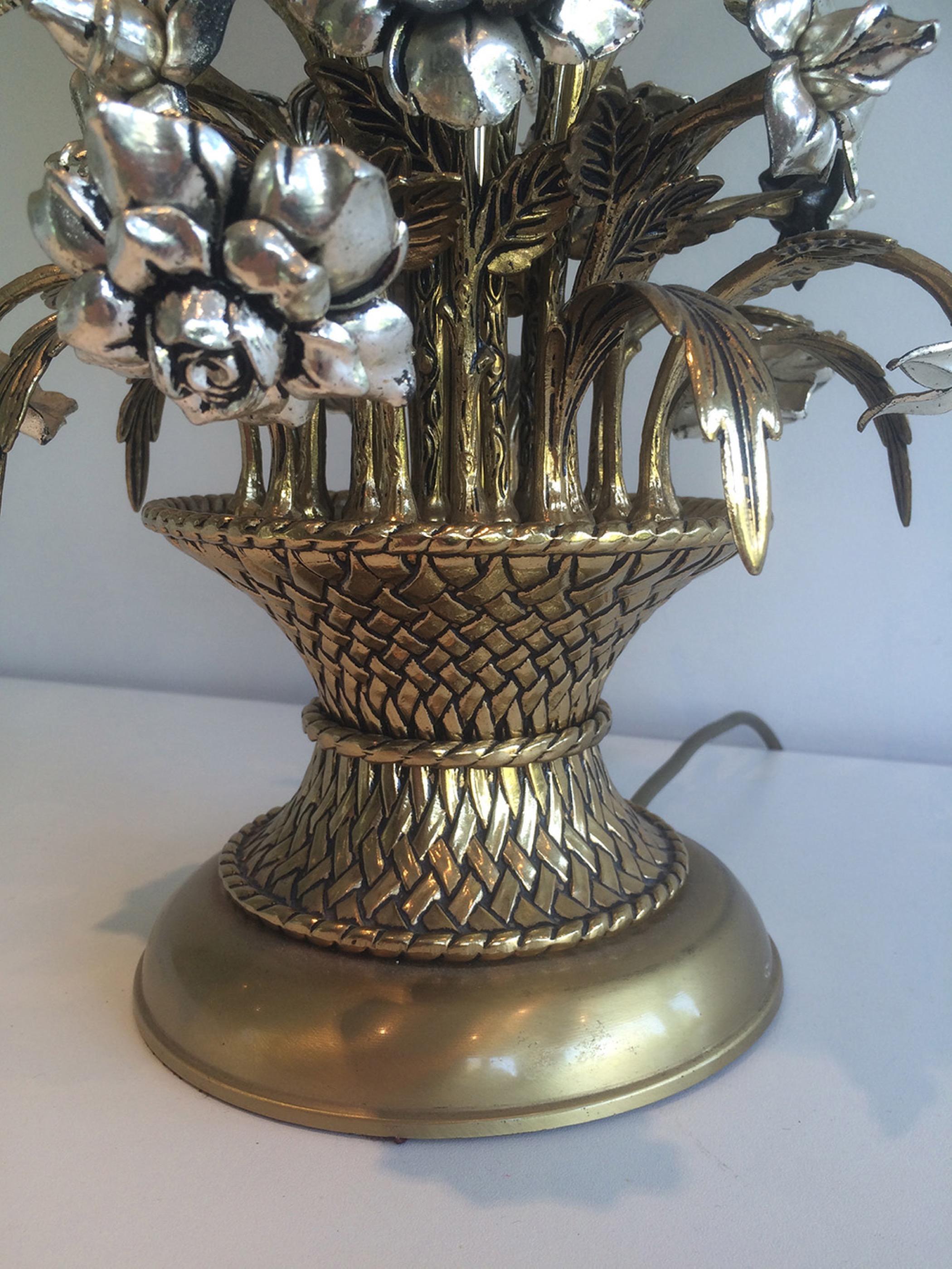 Mid-20th Century Unusual Brass and Silver Bouquet of Flowers Table Lamp, circa 1960