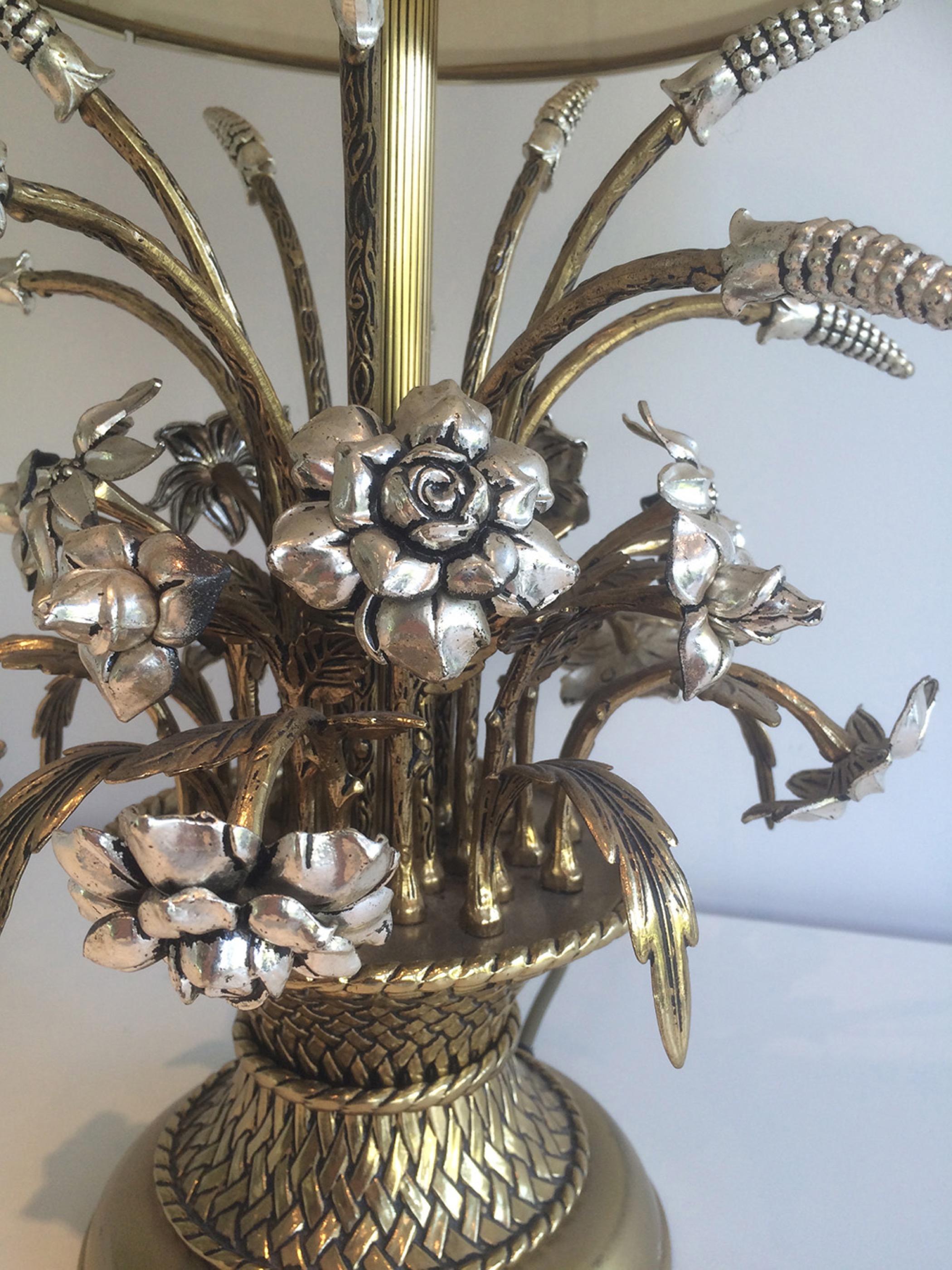 Unusual Brass and Silver Bouquet of Flowers Table Lamp, circa 1960 1
