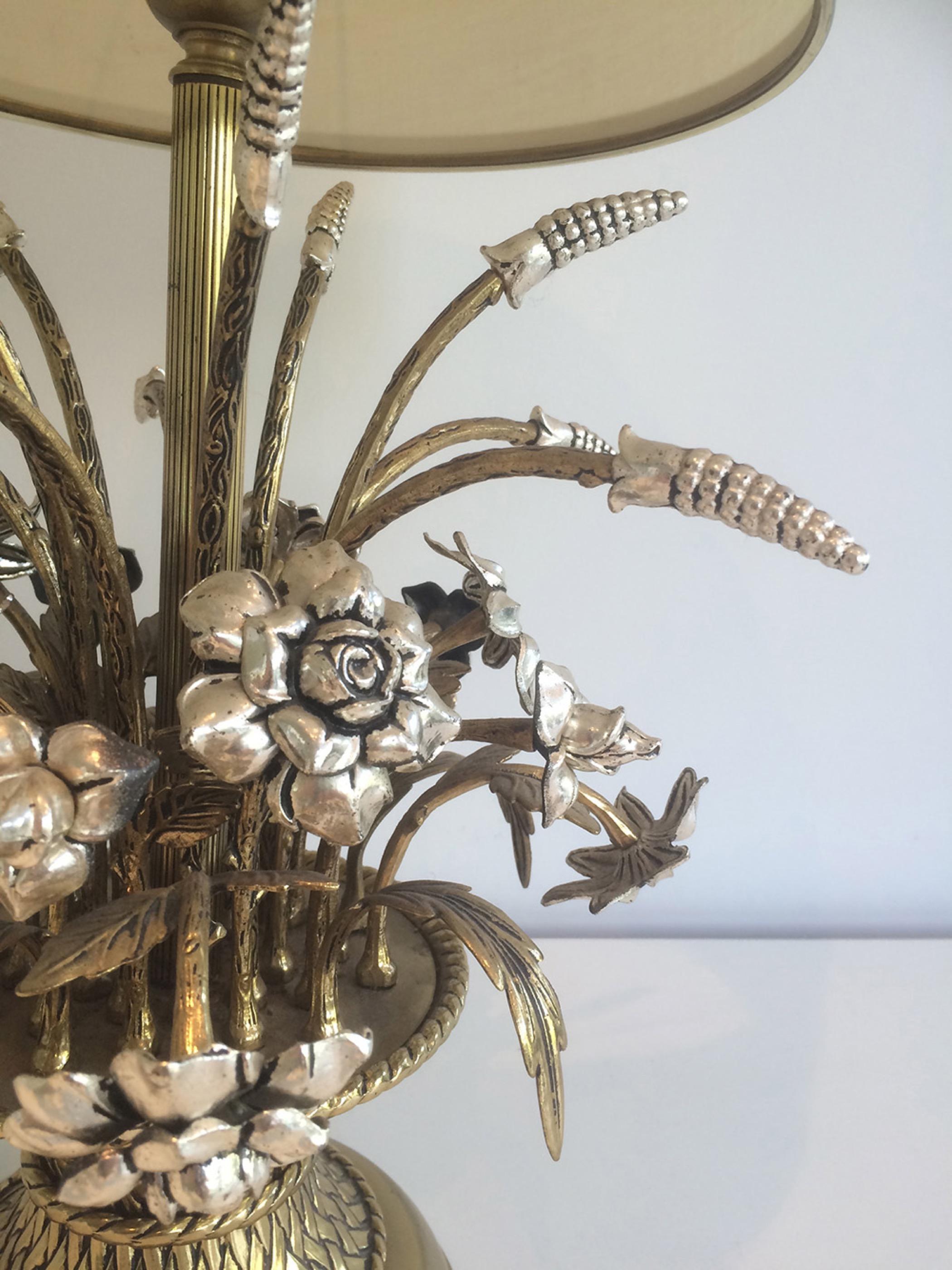 Unusual Brass and Silver Bouquet of Flowers Table Lamp, circa 1960 2