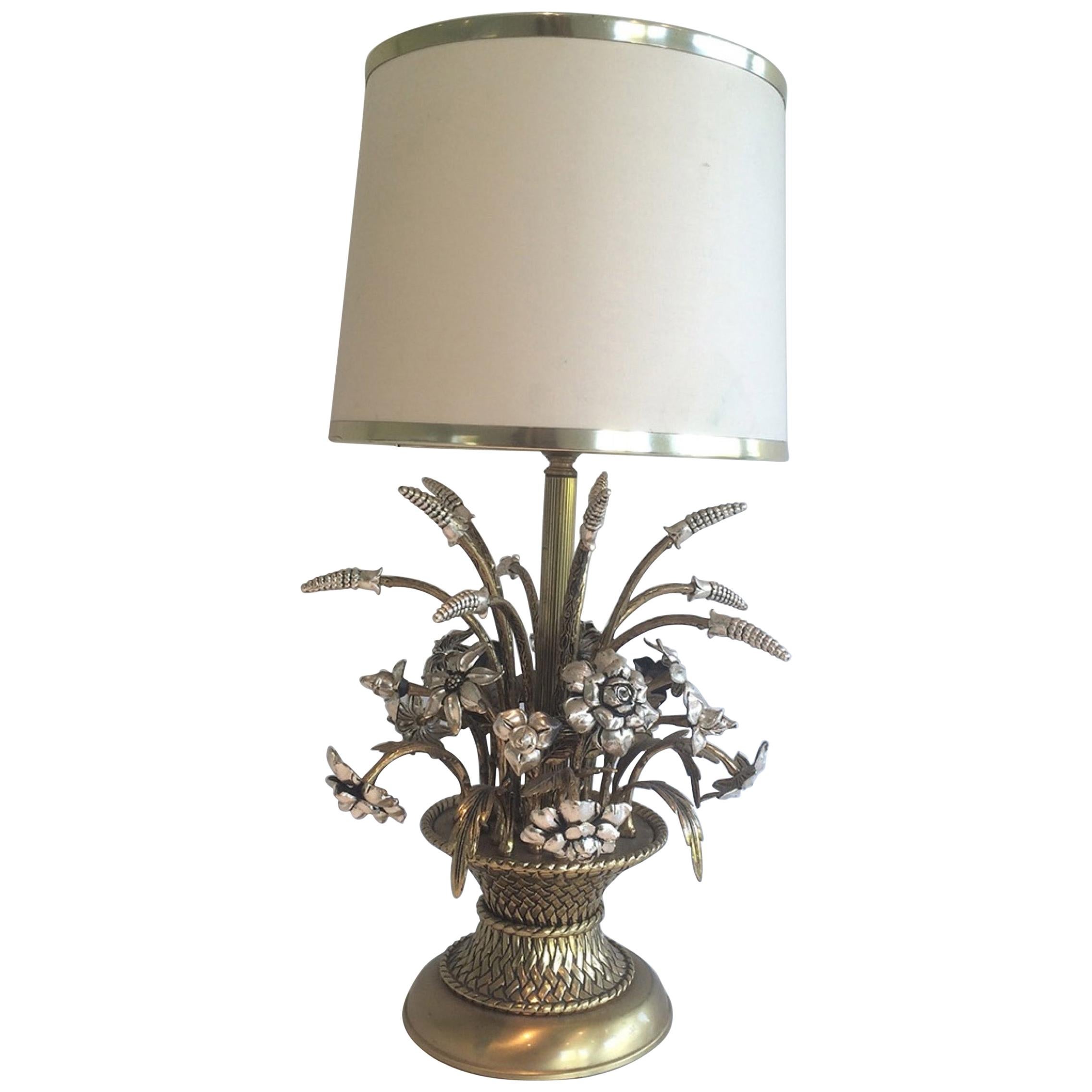 Unusual Brass and Silver Bouquet of Flowers Table Lamp, circa 1960