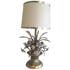 Unusual Brass and Silver Bouquet of Flowers Table Lamp, circa 1960