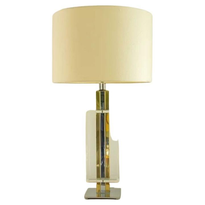 Unusual Brass and Steel Column Table Lamp, 1970s