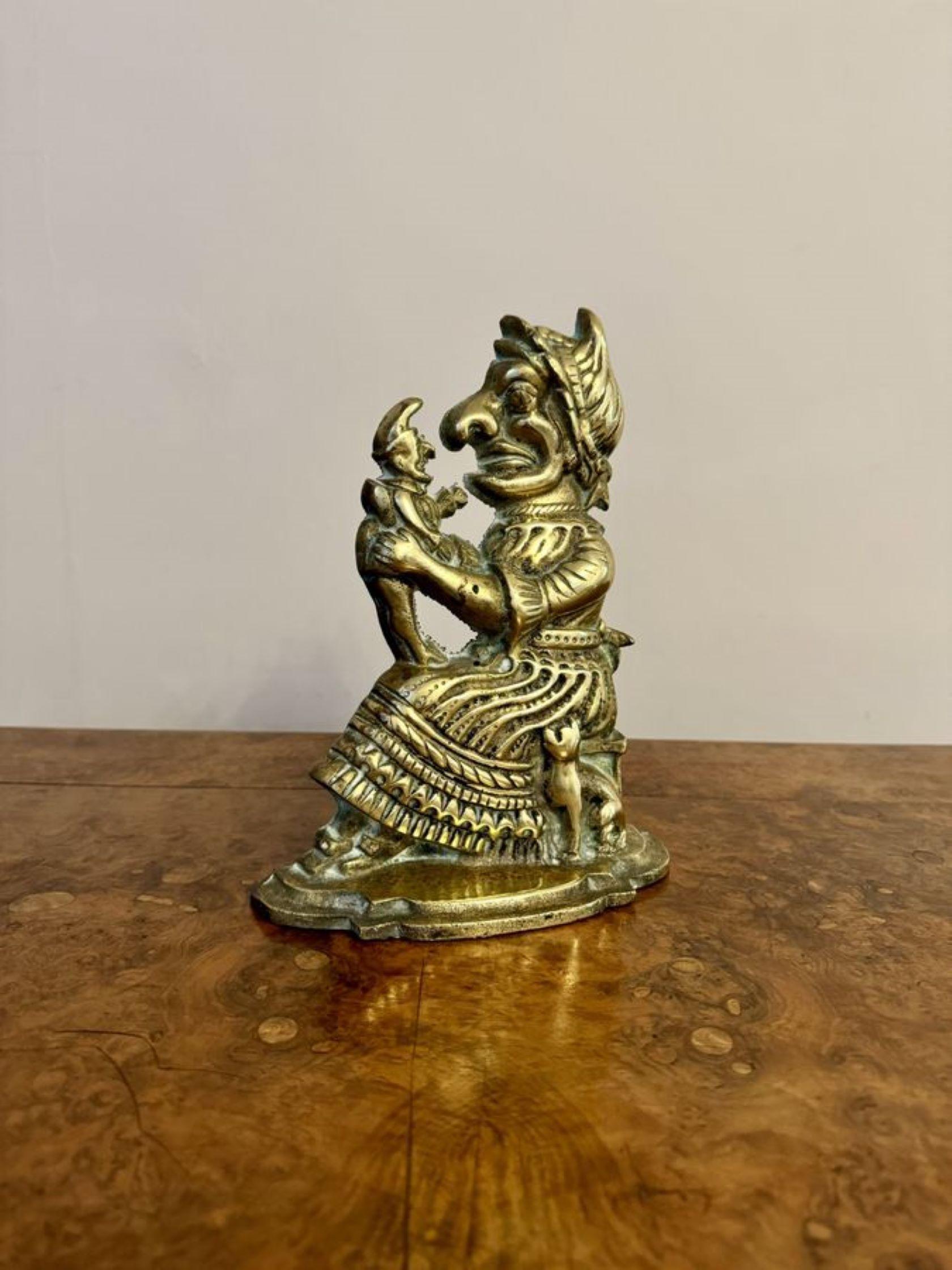 20th Century Unusual brass antique doorstop of Mrs Punch For Sale