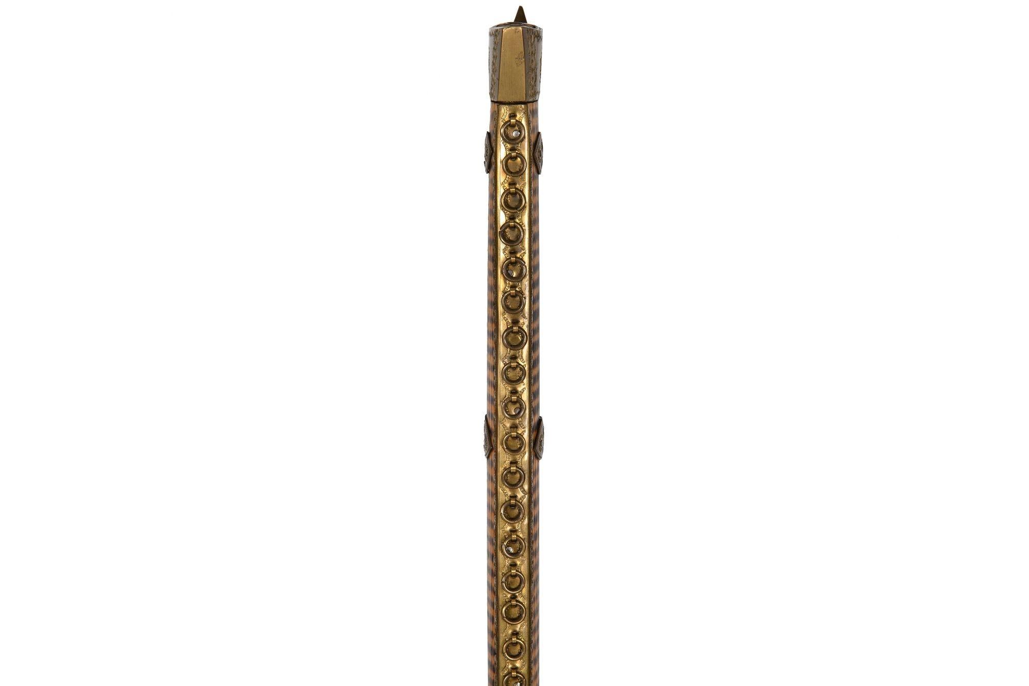 Unusual Brass & Burnt Hardwood Tomahawk-Form Cane Walking Stick For Sale 8
