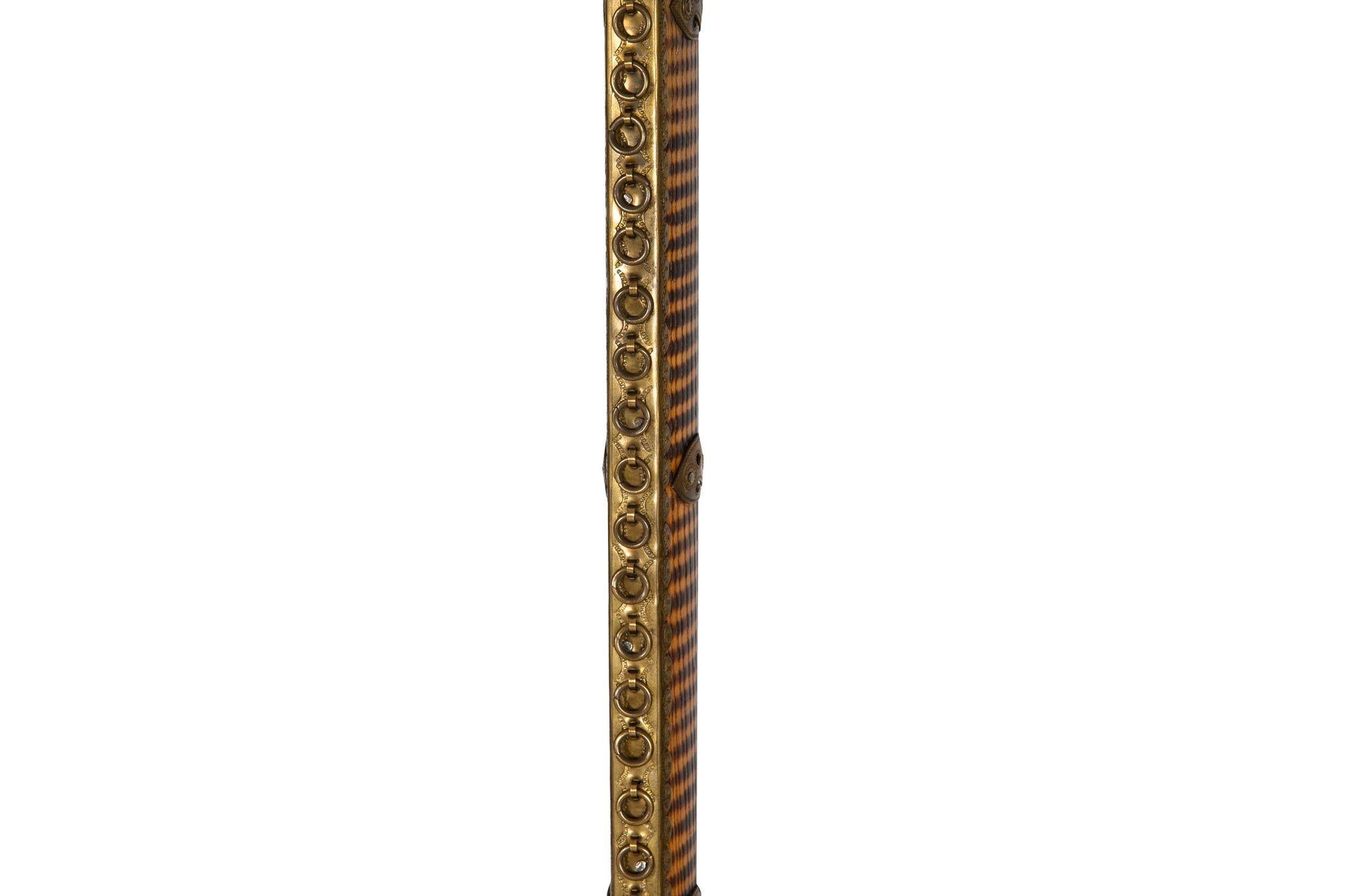Unusual Brass & Burnt Hardwood Tomahawk-Form Cane Walking Stick In Good Condition For Sale In Shippensburg, PA
