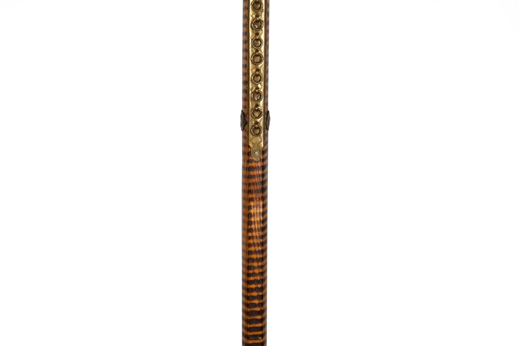 19th Century Unusual Brass & Burnt Hardwood Tomahawk-Form Cane Walking Stick For Sale