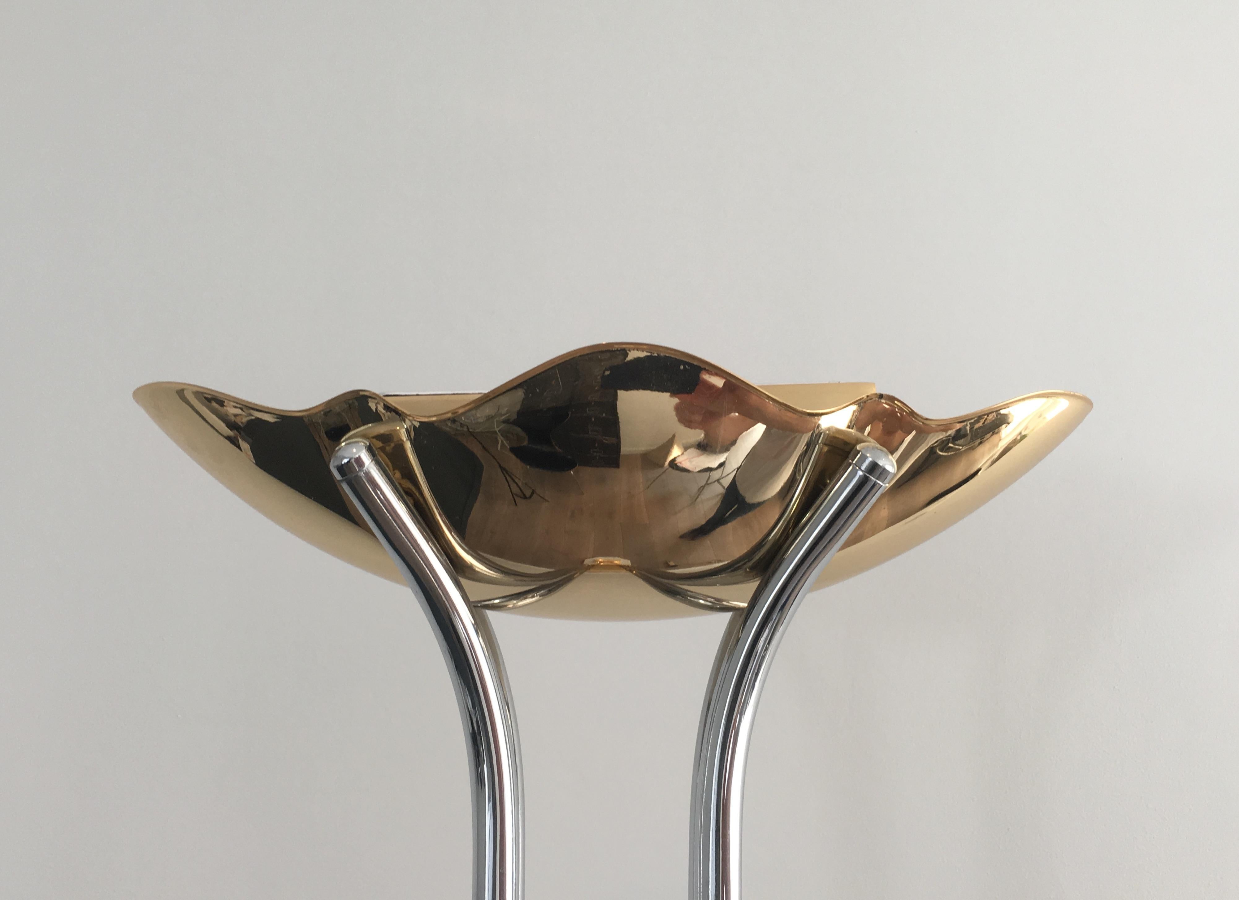 Unusual Brass, Chrome and Marble Floor Lamp, French, circa 1970 For Sale 4