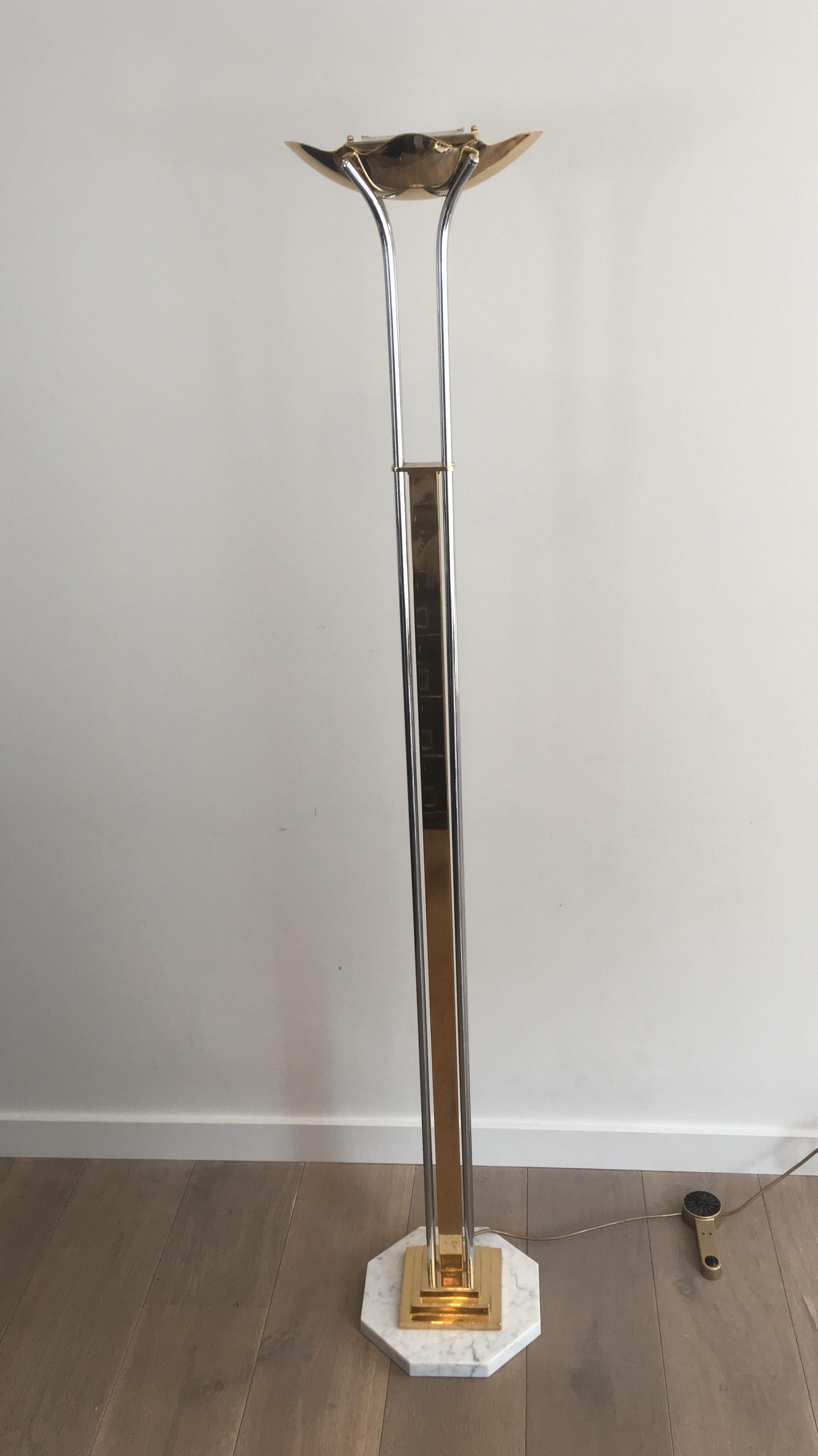 Unusual Brass, Chrome and Marble Floor Lamp, French, circa 1970 For Sale 6