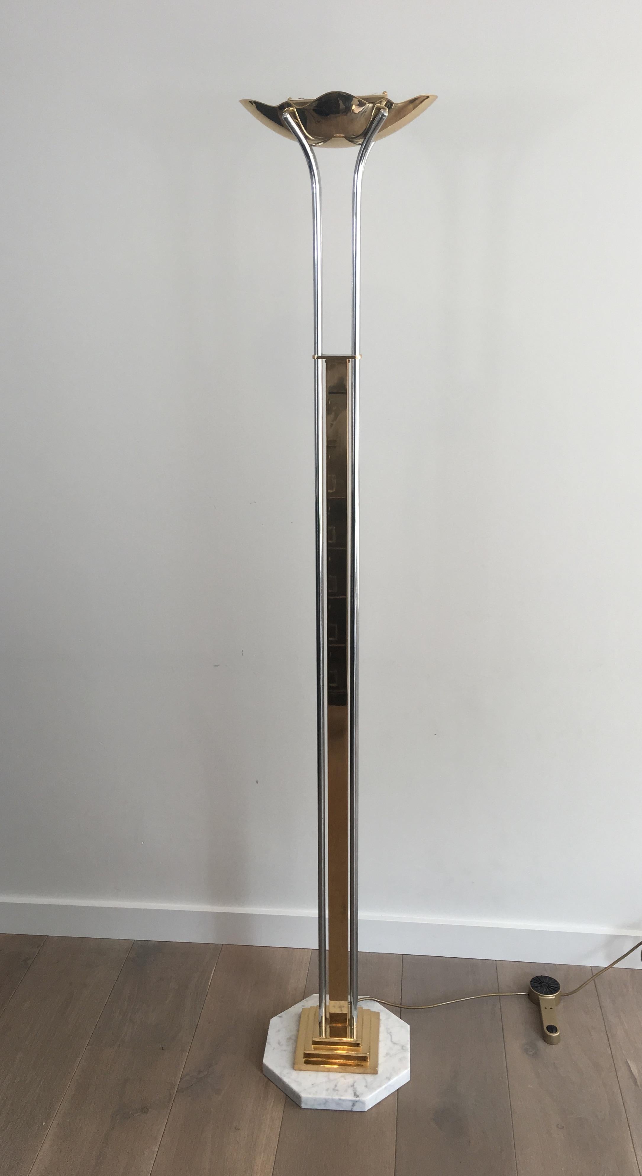 Unusual Brass, Chrome and Marble Floor Lamp, French, circa 1970 For Sale 7