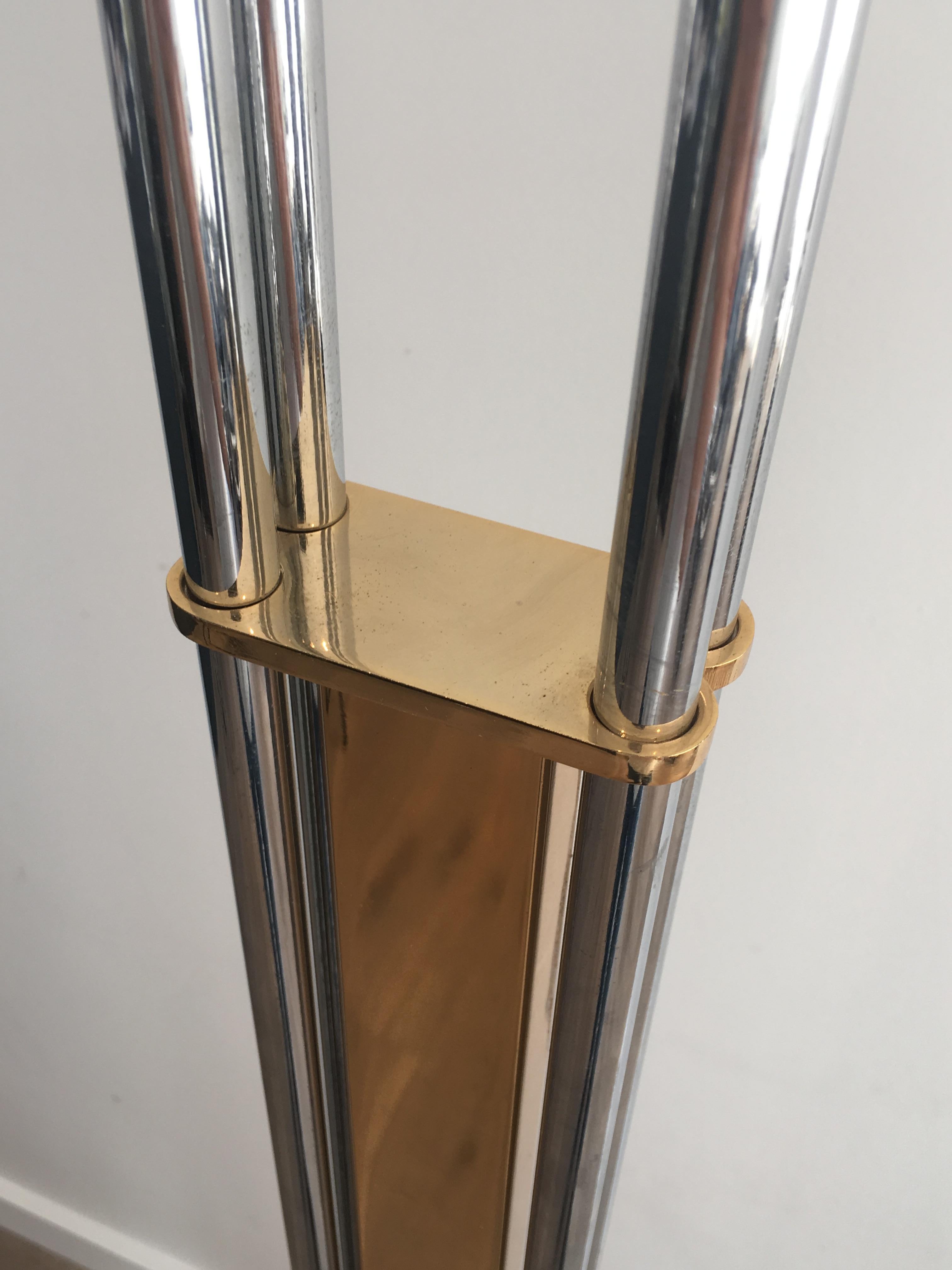 Late 20th Century Unusual Brass, Chrome and Marble Floor Lamp, French, circa 1970 For Sale