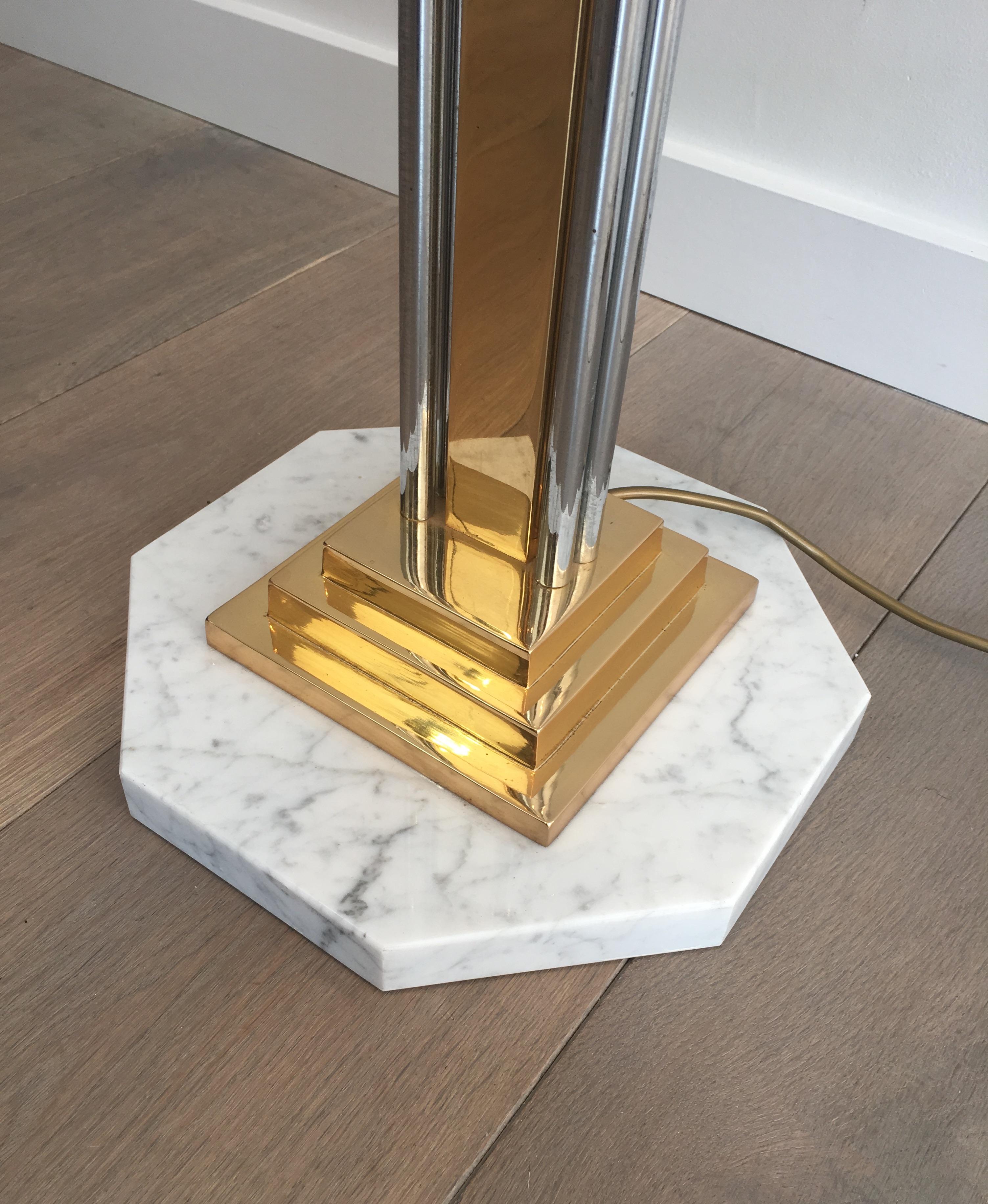 Unusual Brass, Chrome and Marble Floor Lamp, French, circa 1970 For Sale 1