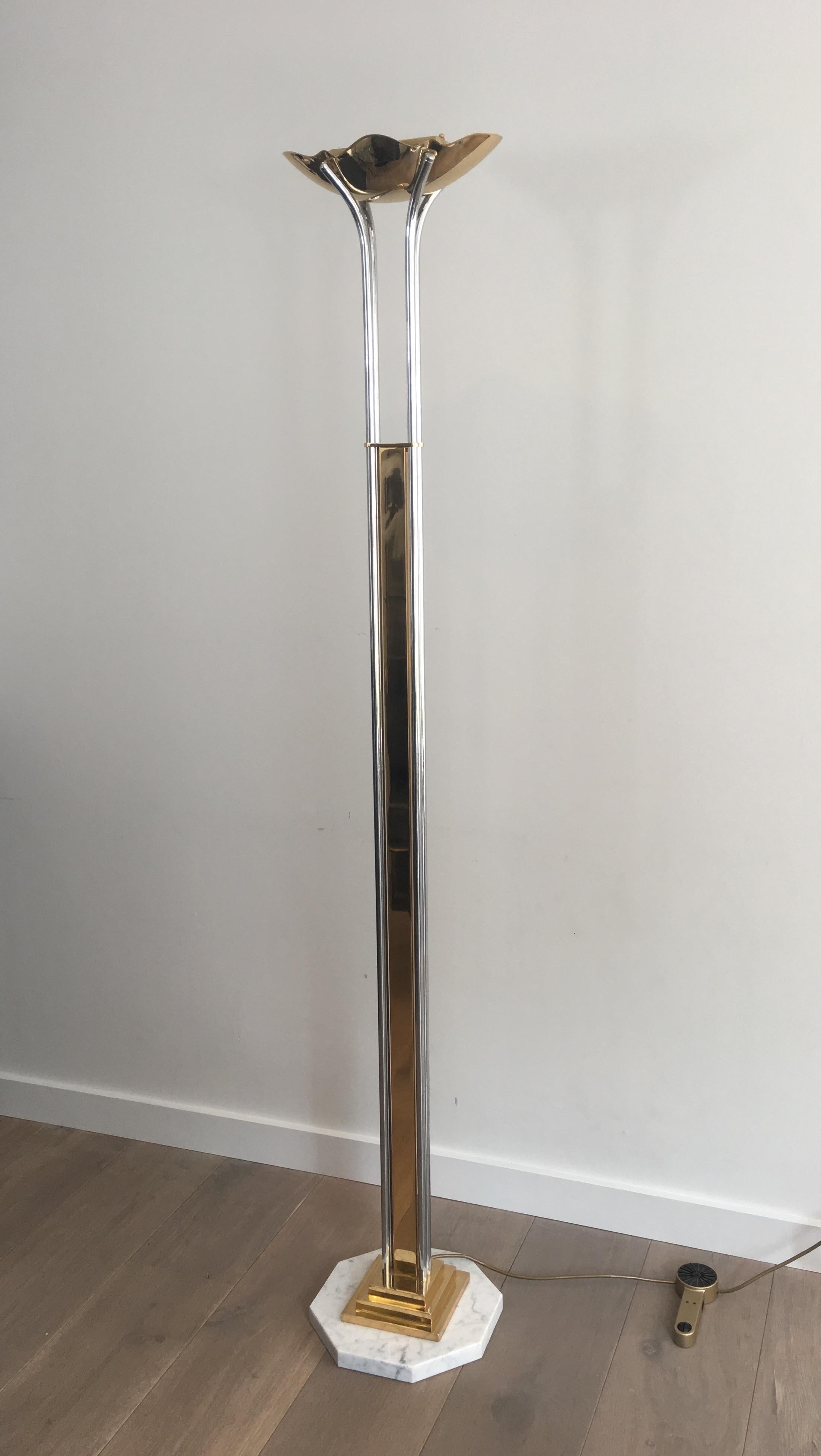 Unusual Brass, Chrome and Marble Floor Lamp, French, circa 1970 For Sale 3