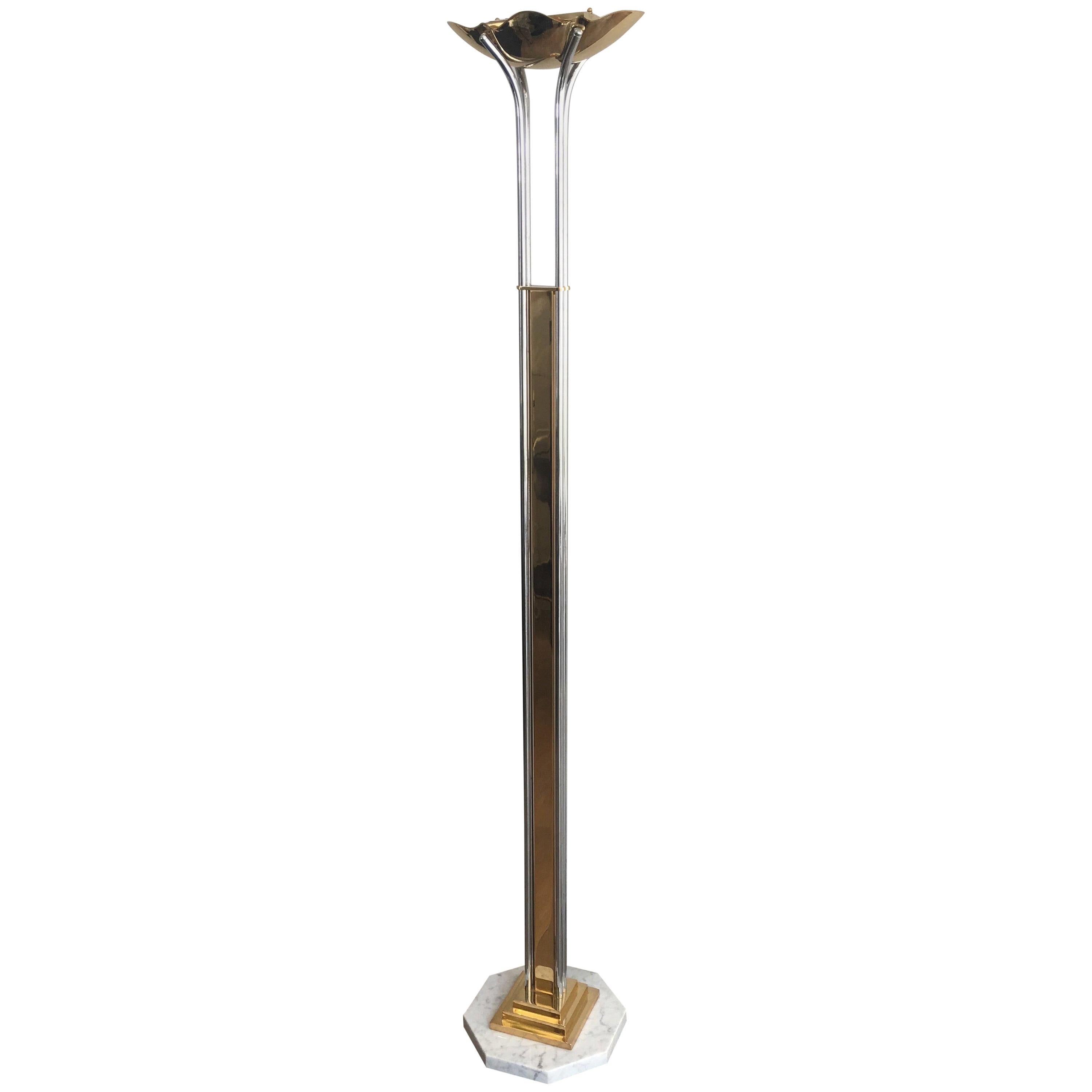 Unusual Brass, Chrome and Marble Floor Lamp, French, circa 1970