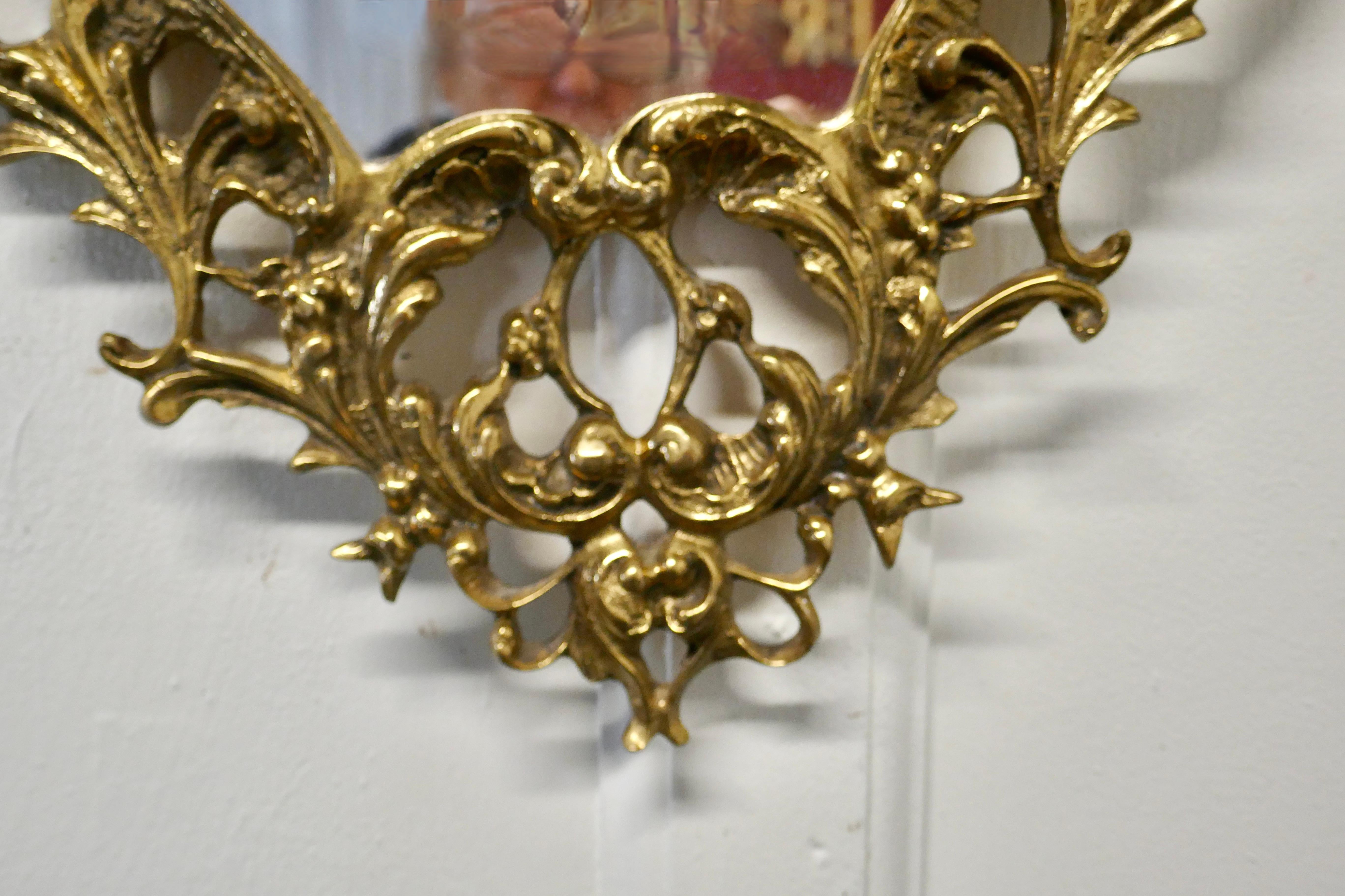Unusual Brass Filigree Mirror with Etched Glass Pattern In Good Condition For Sale In Chillerton, Isle of Wight