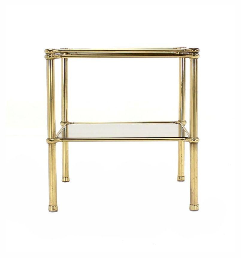 Mid-Century Modern Unusual Brass Square Two-Tier Side or End Table For Sale