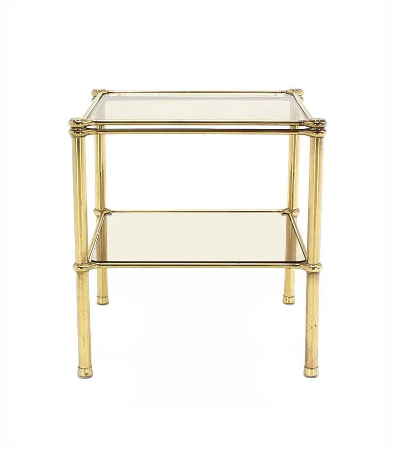 American Unusual Brass Square Two-Tier Side or End Table For Sale