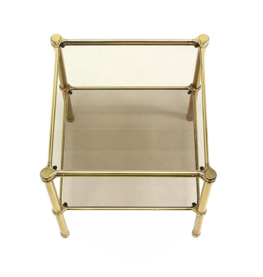 Polished Unusual Brass Square Two-Tier Side or End Table For Sale