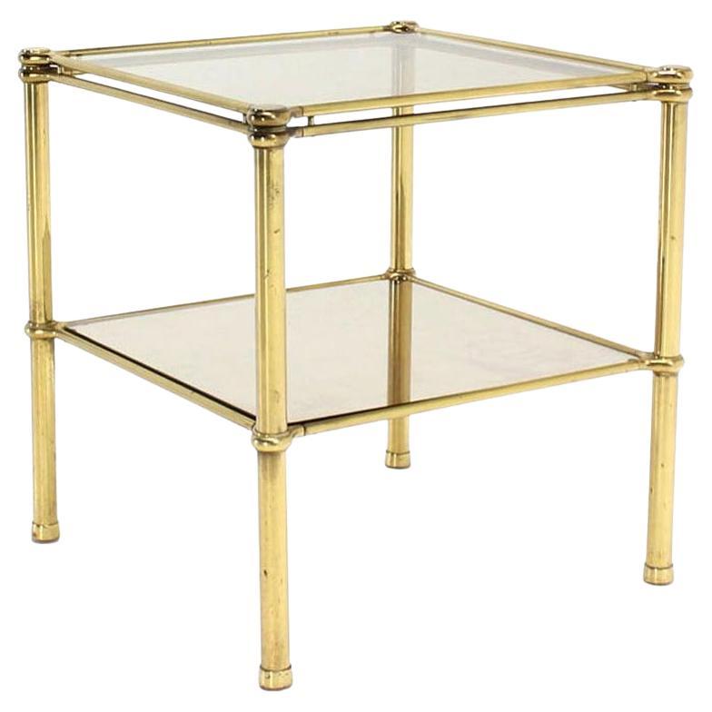 Unusual Brass Square Two-Tier Side or End Table For Sale