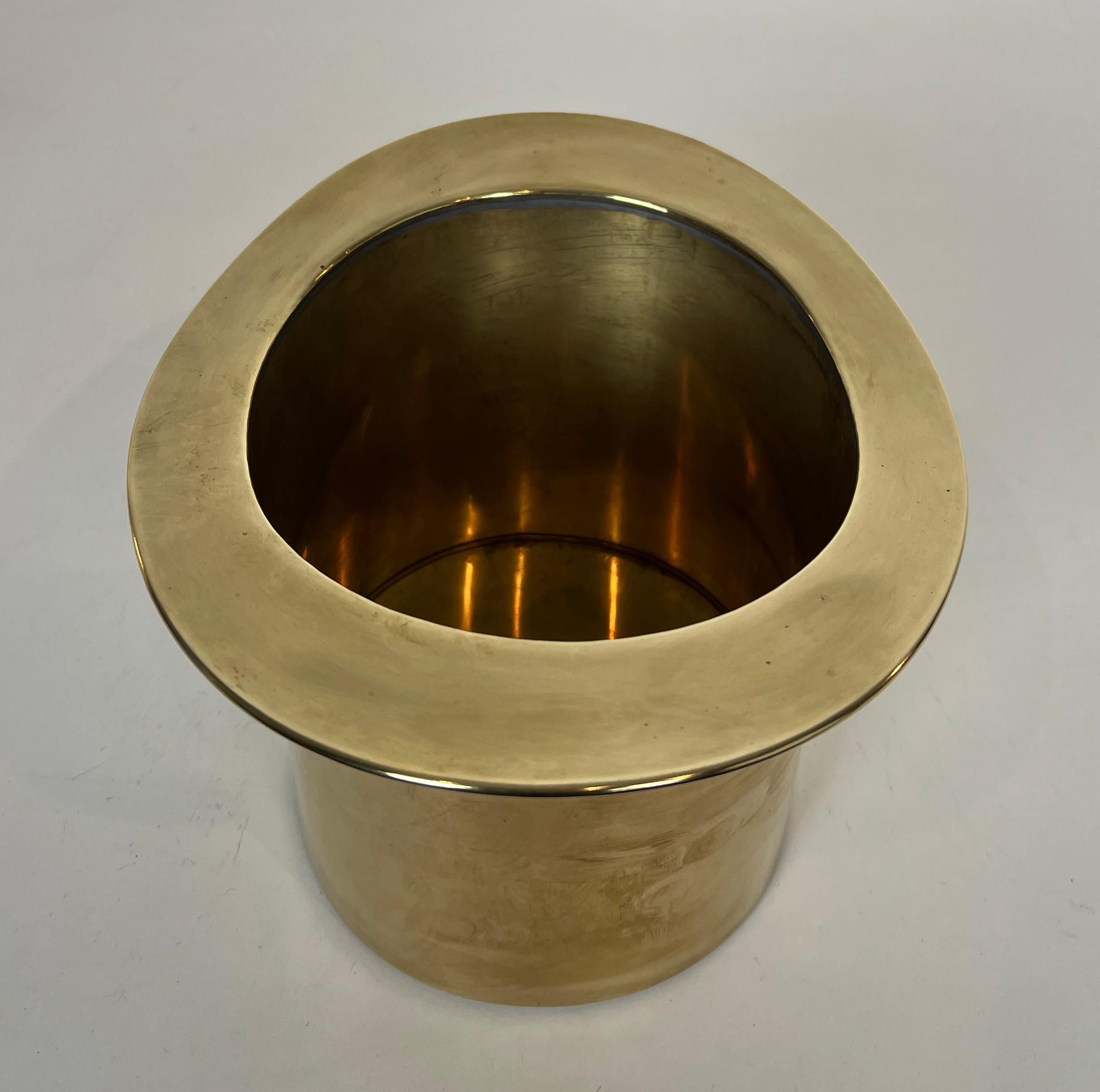 Unusual Brass Top Hat Champagne Bucket For Sale 7