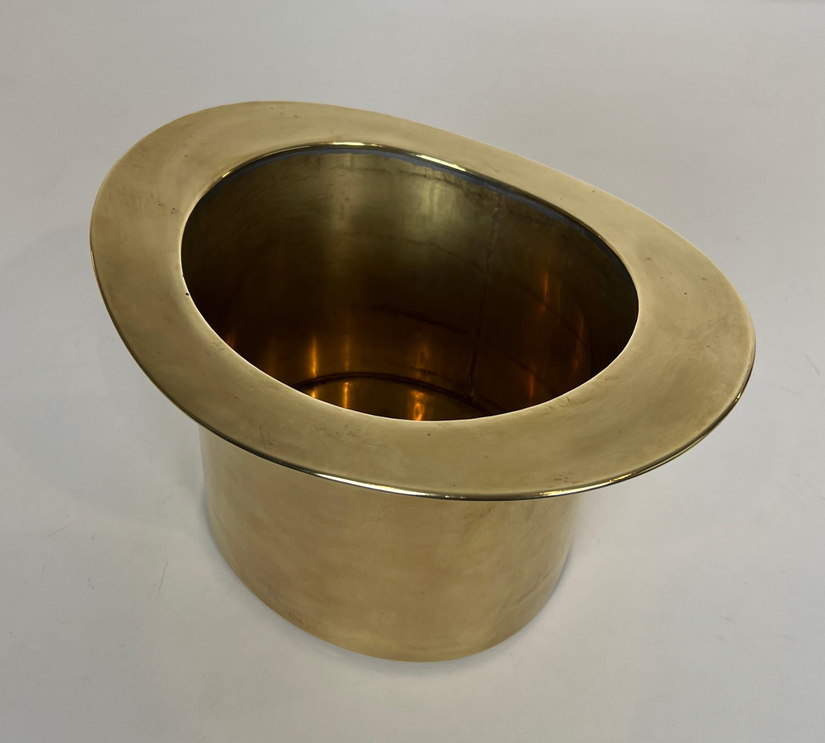 Unusual Brass Top Hat Champagne Bucket For Sale 8