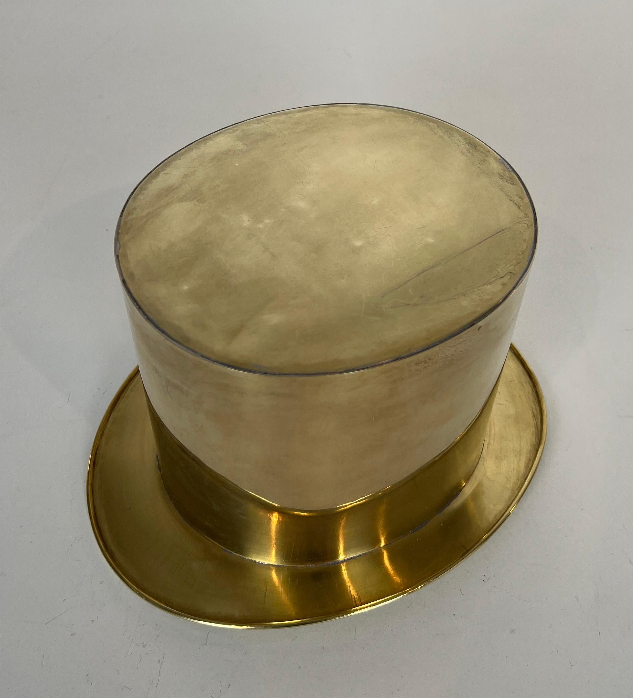 Unusual Brass Top Hat Champagne Bucket For Sale 9