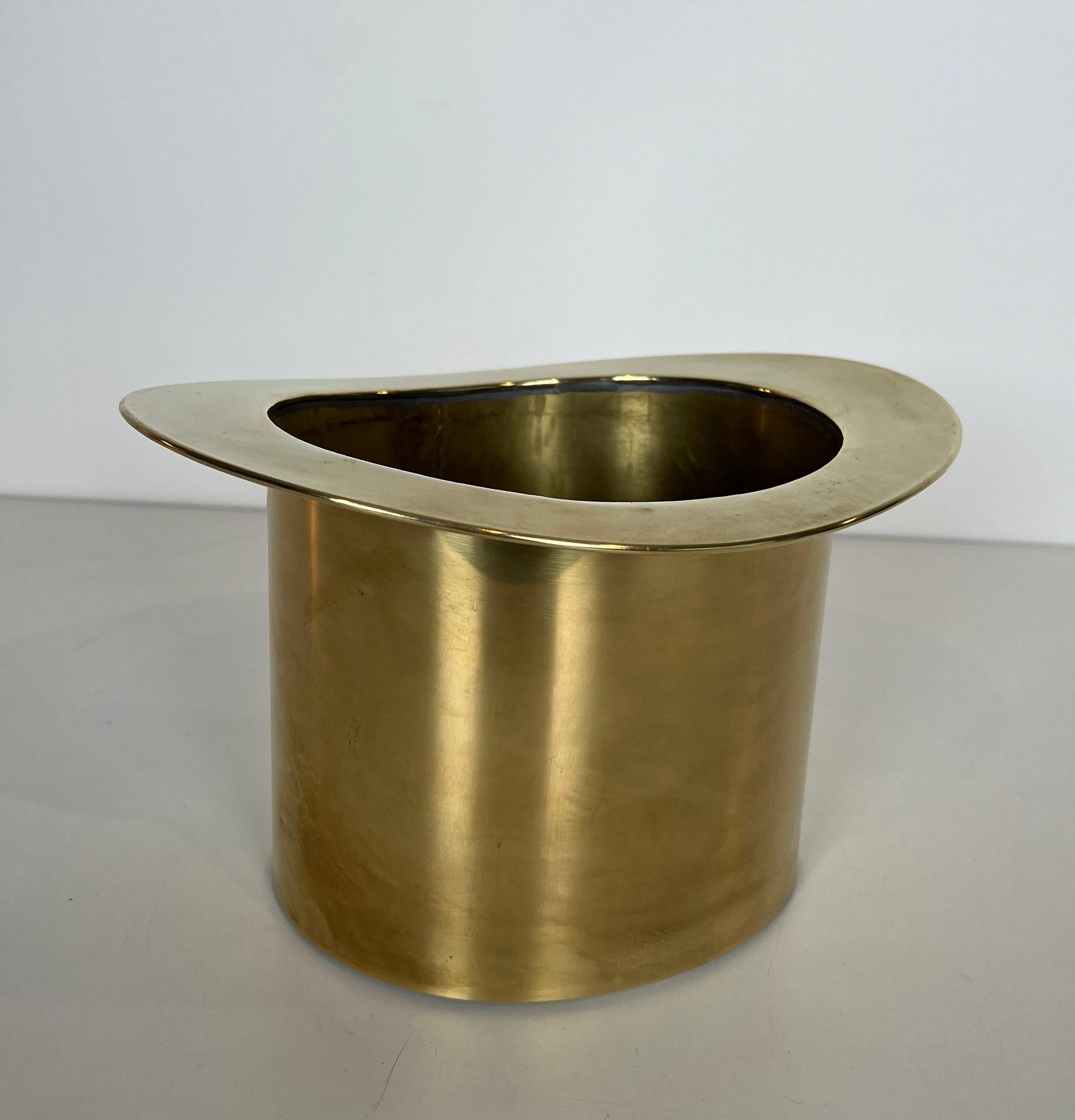 French Unusual Brass Top Hat Champagne Bucket For Sale