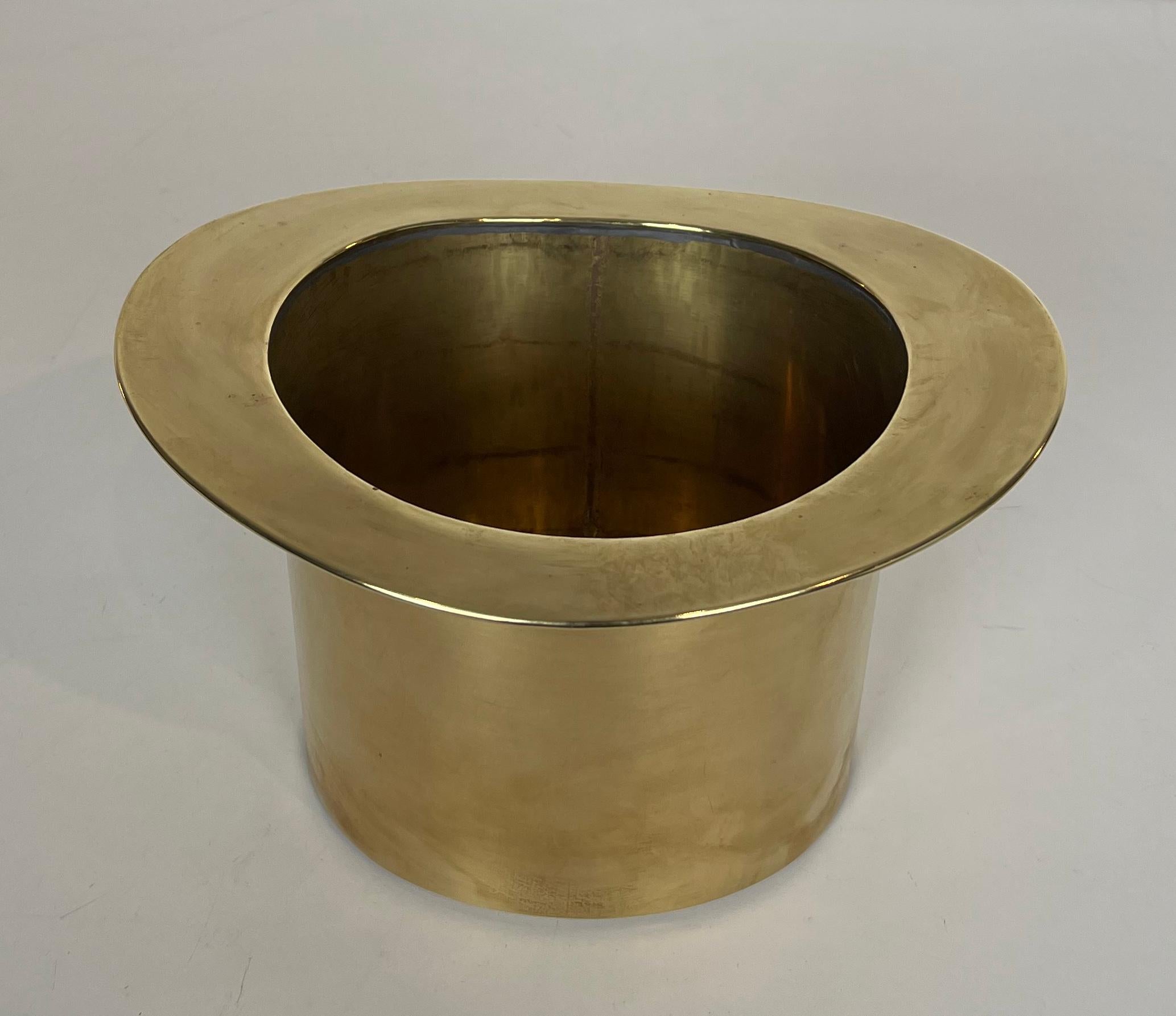 Early 20th Century Unusual Brass Top Hat Champagne Bucket For Sale