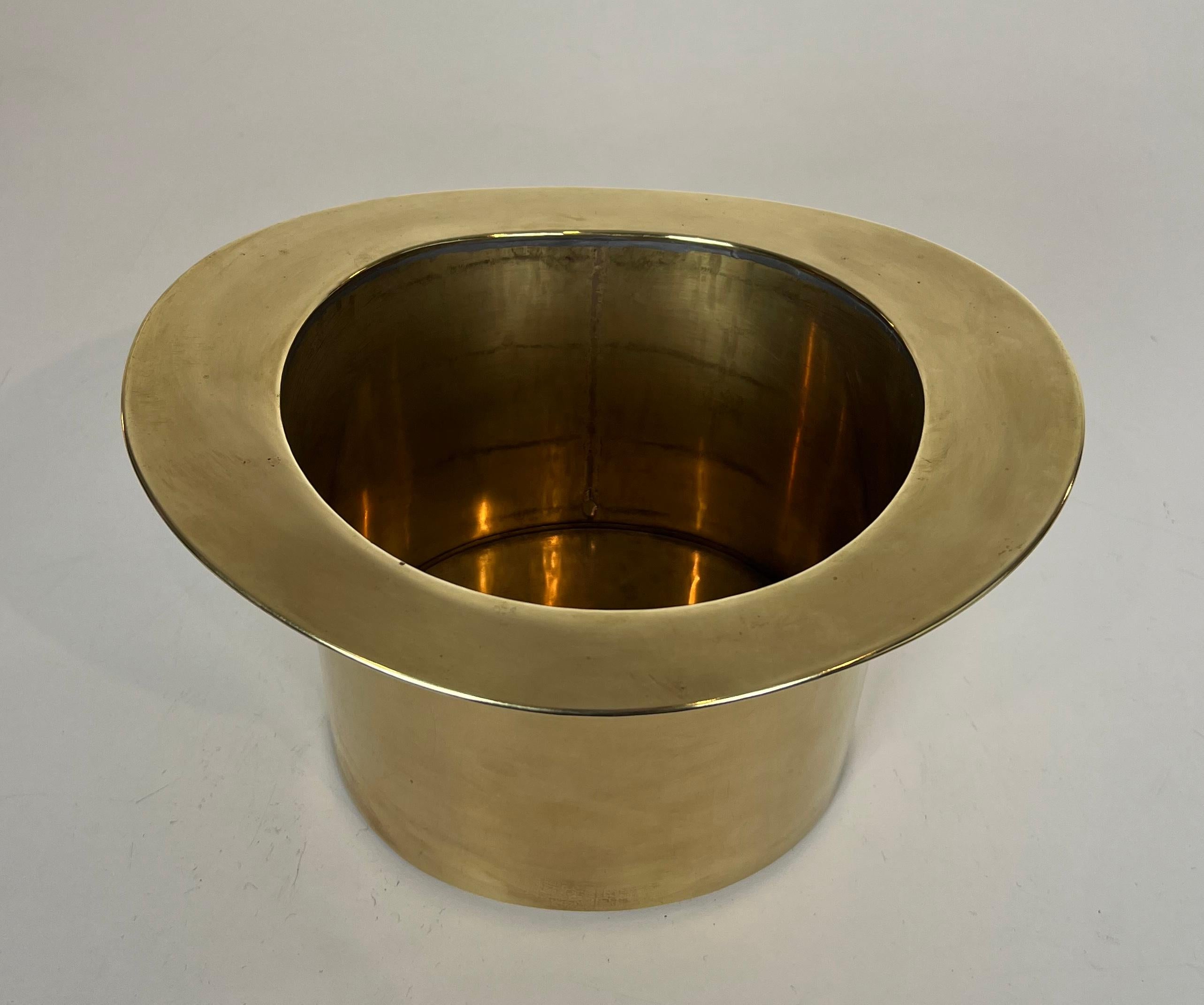Unusual Brass Top Hat Champagne Bucket For Sale 2