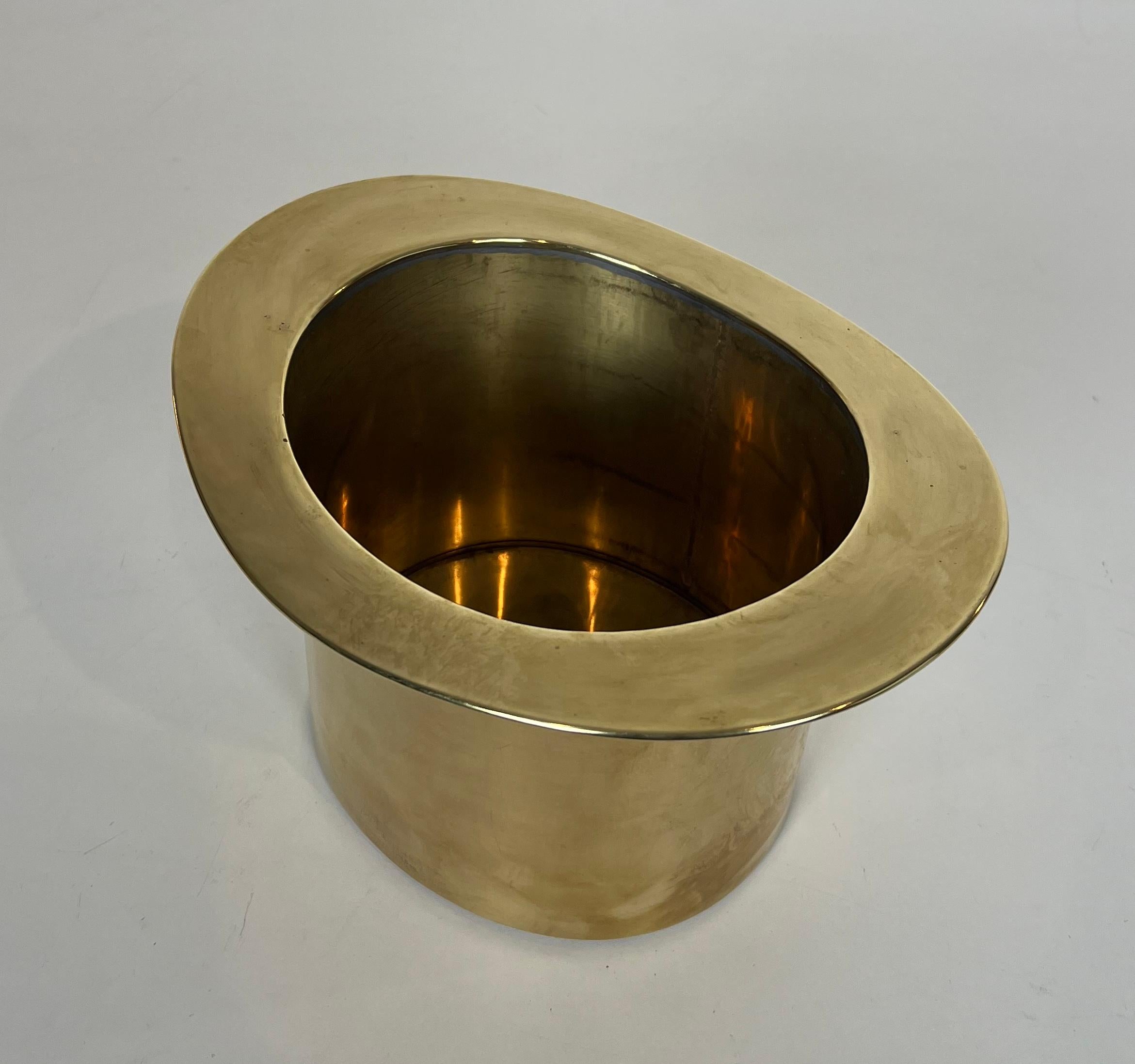 Unusual Brass Top Hat Champagne Bucket For Sale 3