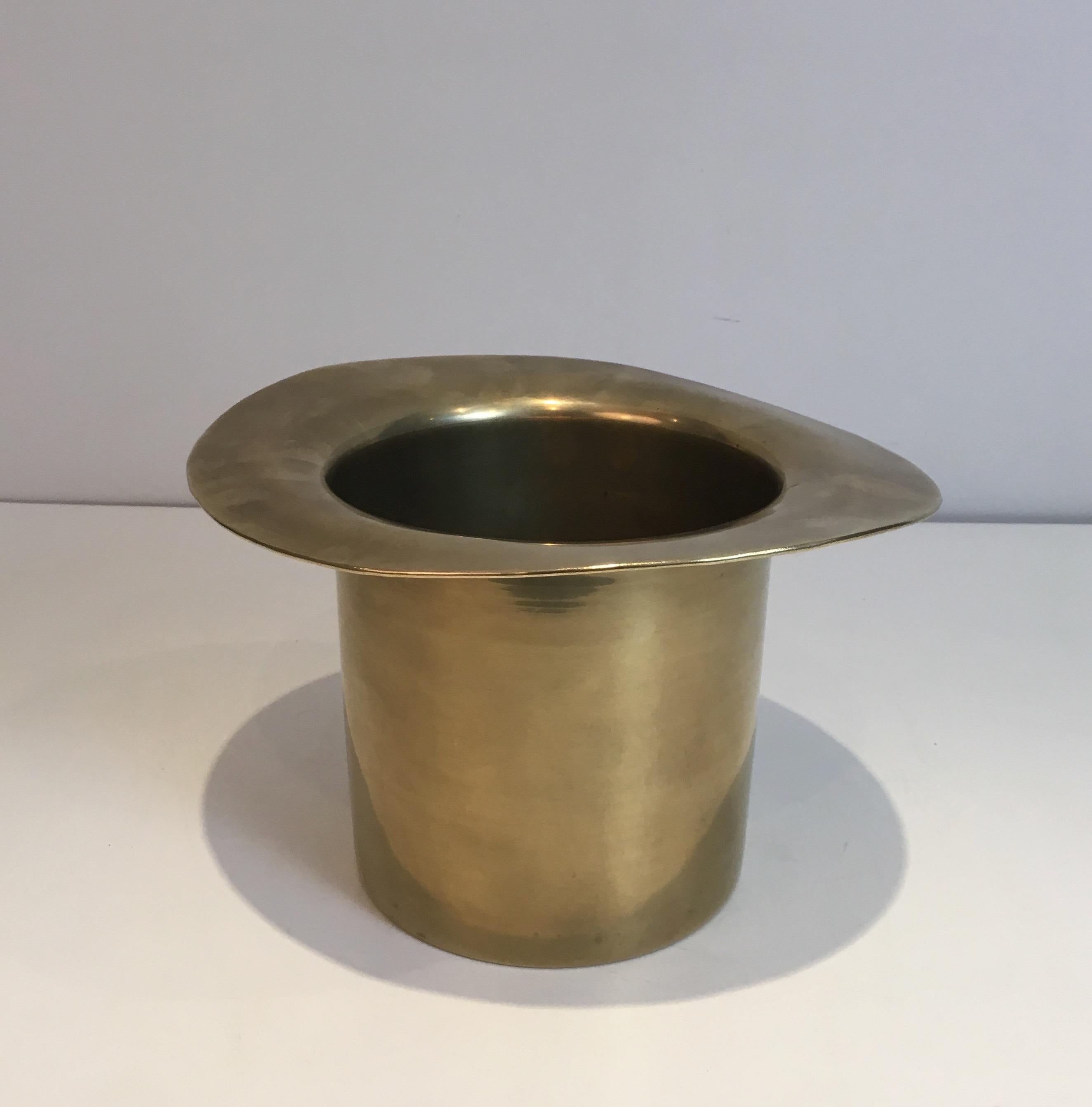 Unusual Brass Top Hat Champagne Bucket, French, circa 1920 2