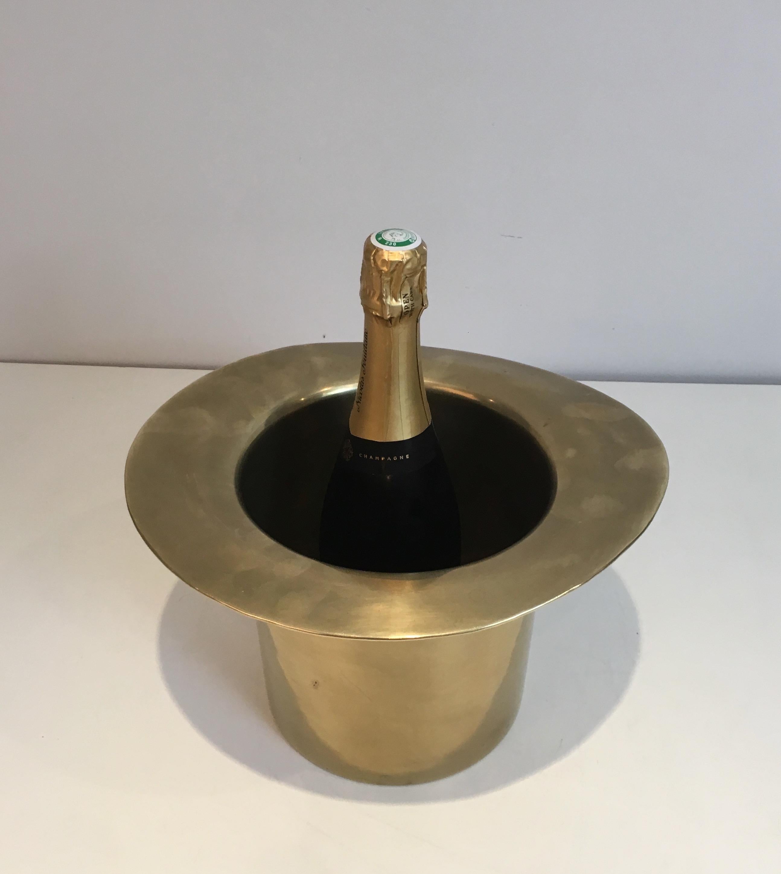 Unusual Brass Top Hat Champagne Bucket, French, circa 1920 3