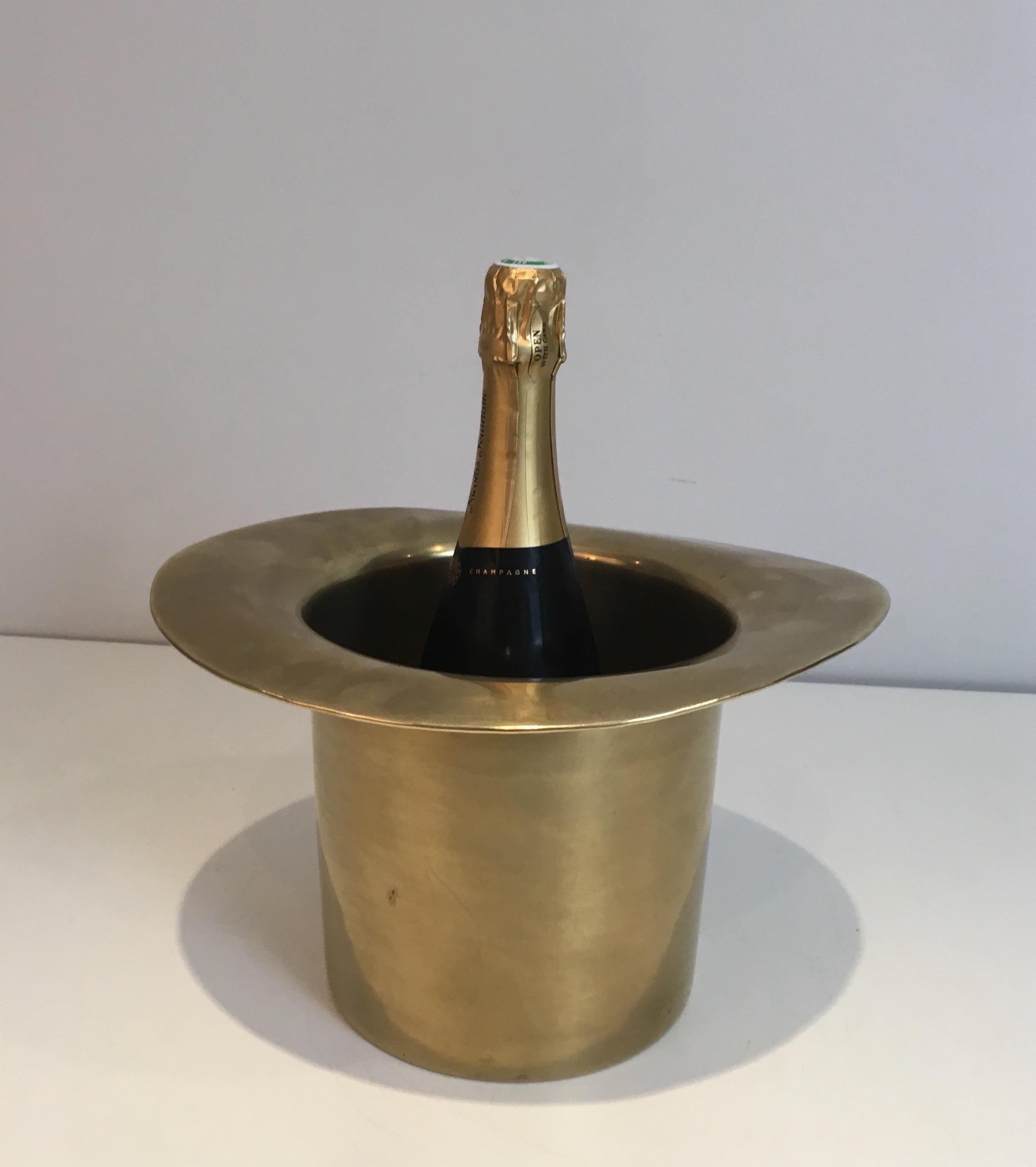 Unusual Brass Top Hat Champagne Bucket, French, circa 1920 4