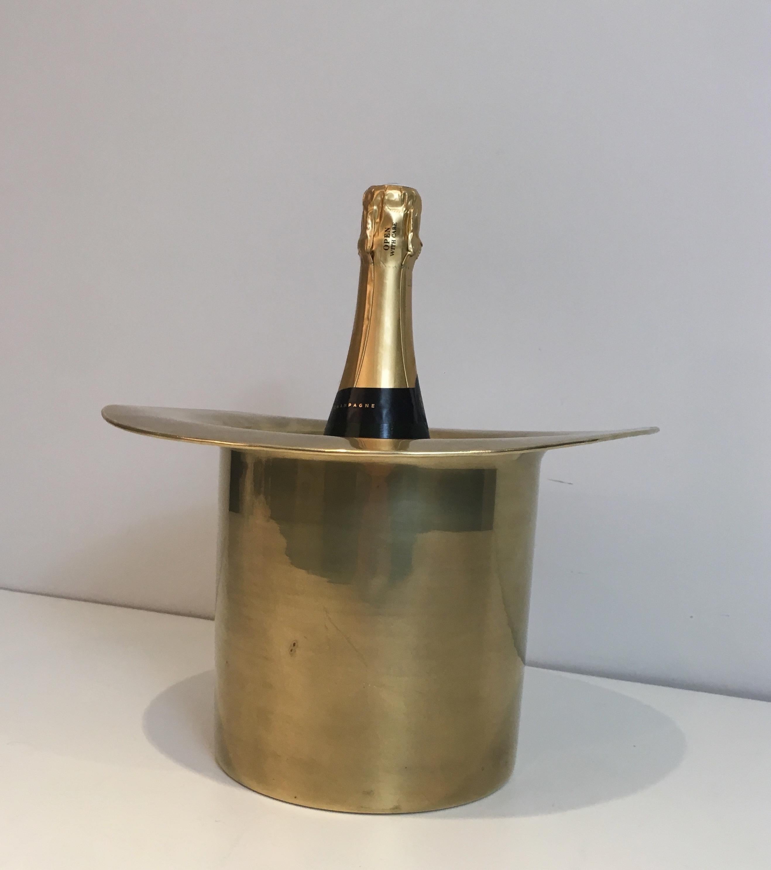 Unusual Brass Top Hat Champagne Bucket, French, circa 1920 5