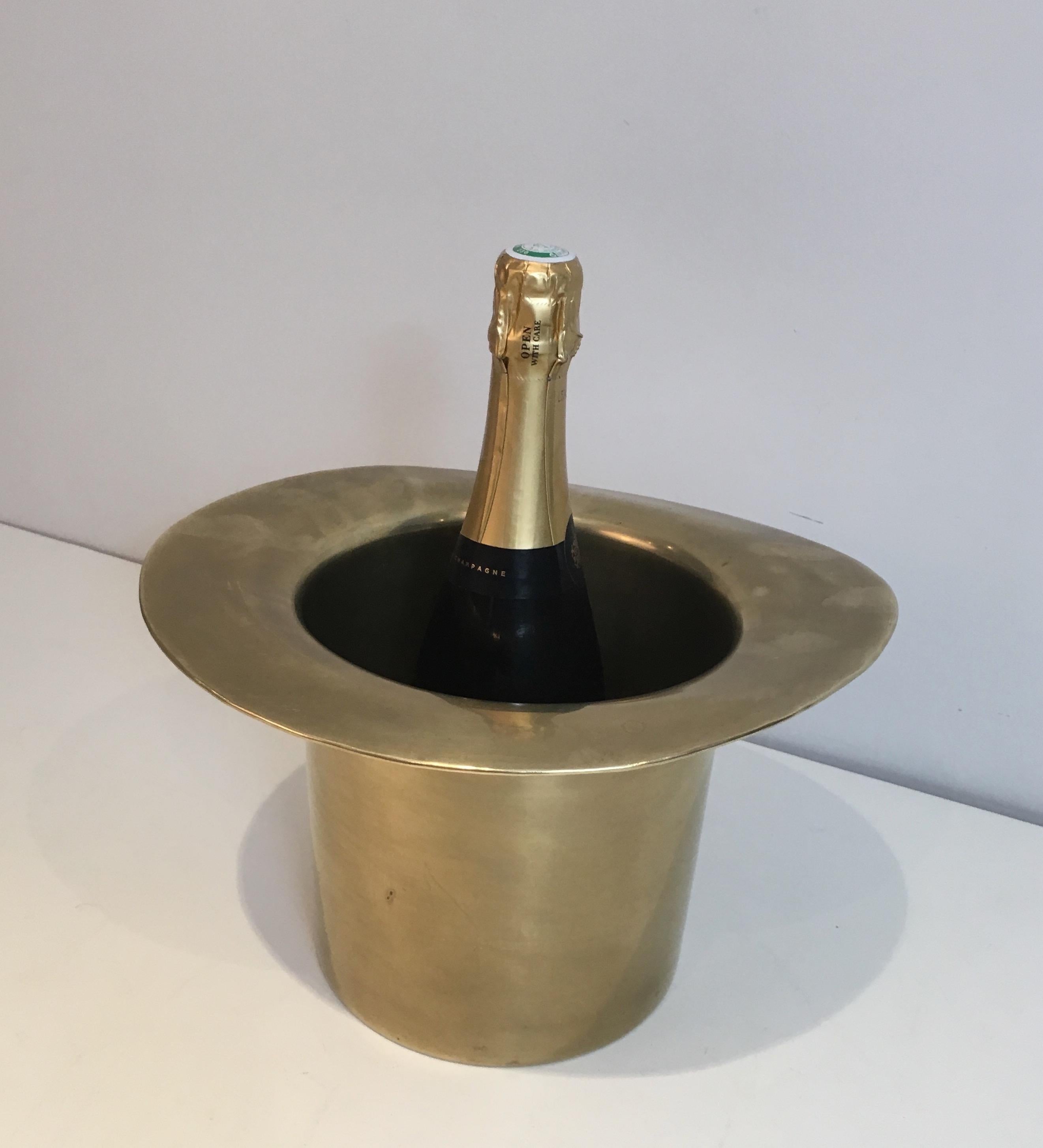 Unusual Brass Top Hat Champagne Bucket, French, circa 1920 6