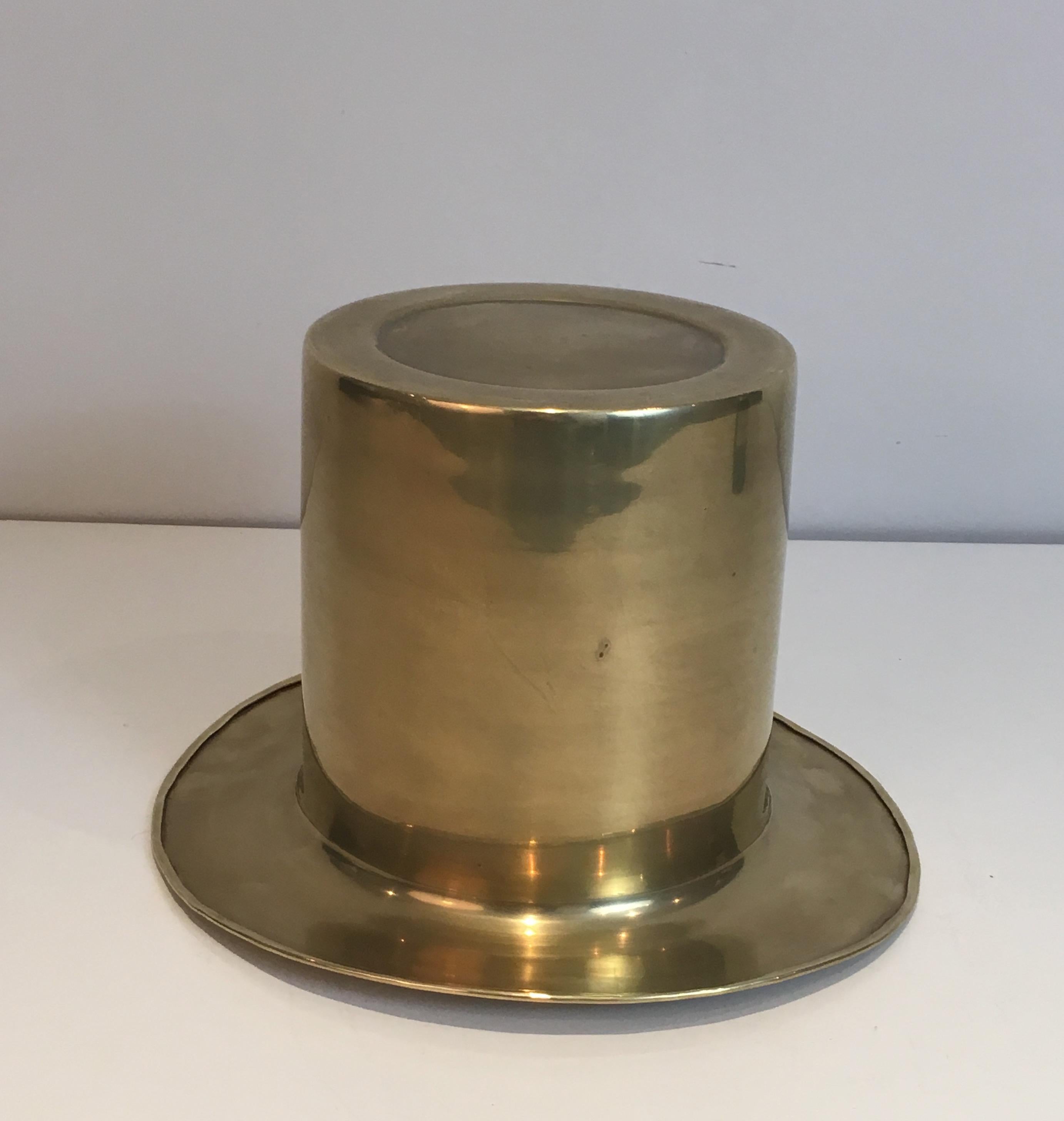 Unusual Brass Top Hat Champagne Bucket, French, circa 1920 8