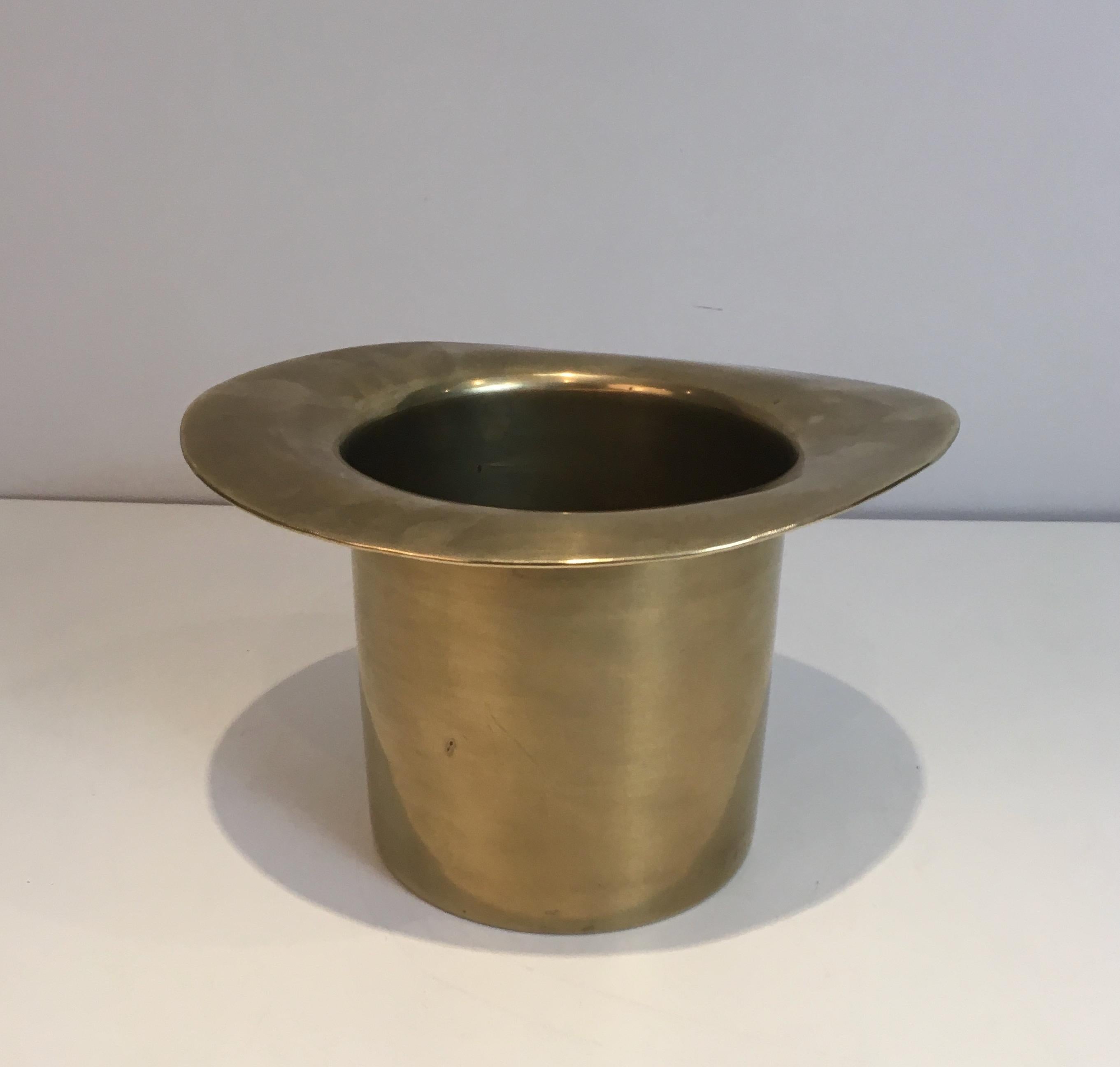 Neoclassical Unusual Brass Top Hat Champagne Bucket, French, circa 1920