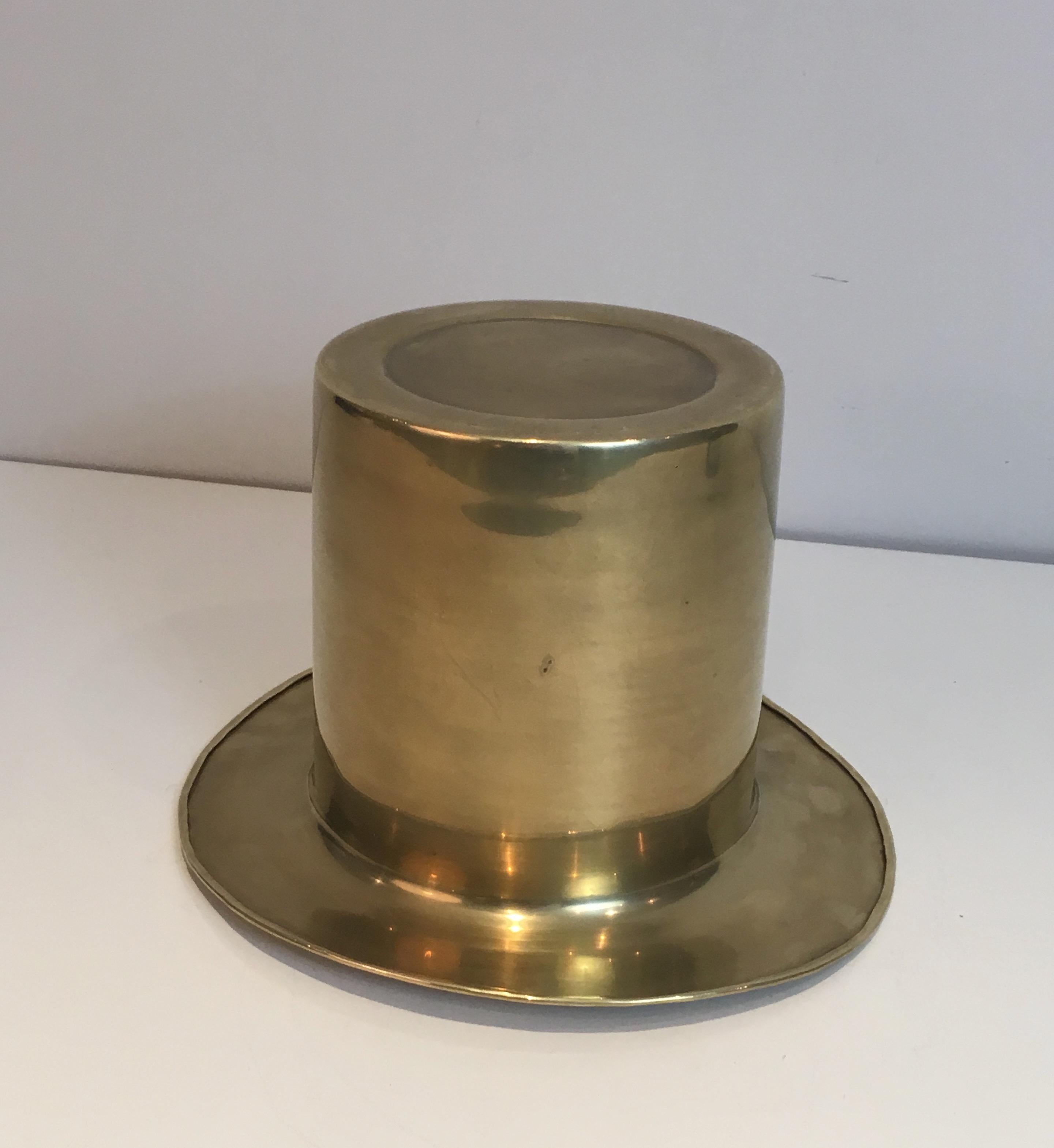 Early 20th Century Unusual Brass Top Hat Champagne Bucket, French, circa 1920