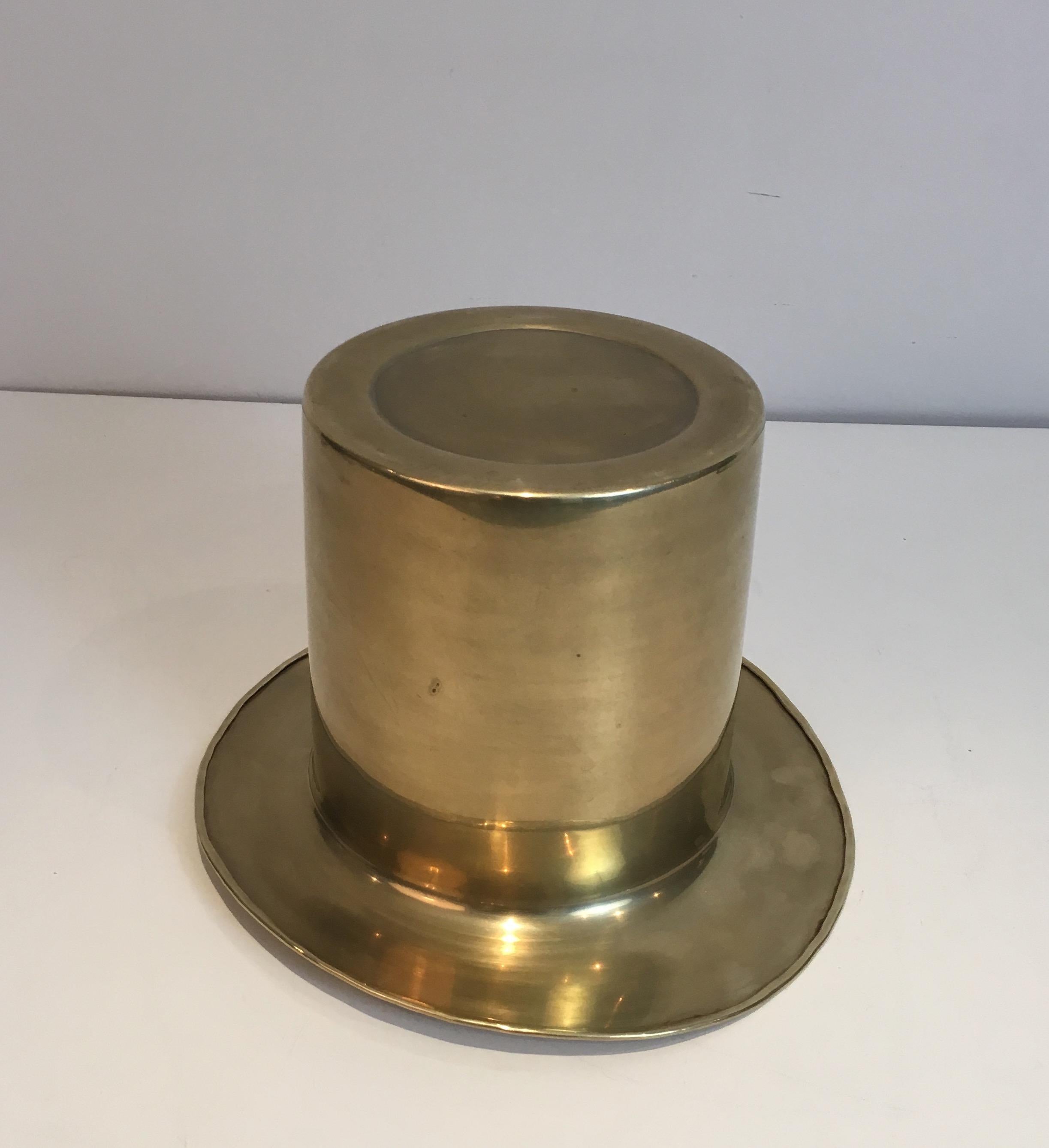 Unusual Brass Top Hat Champagne Bucket, French, circa 1920 1