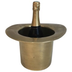 Unusual Brass Top Hat Champagne Bucket, French, circa 1920