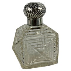 Unusual British Sterling Silver & Cut Glass Repousse Perfume Bottle