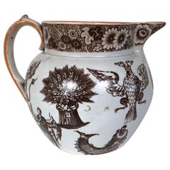Unusual Brown Transferware Staffordshire Pitcher, circa 1830s