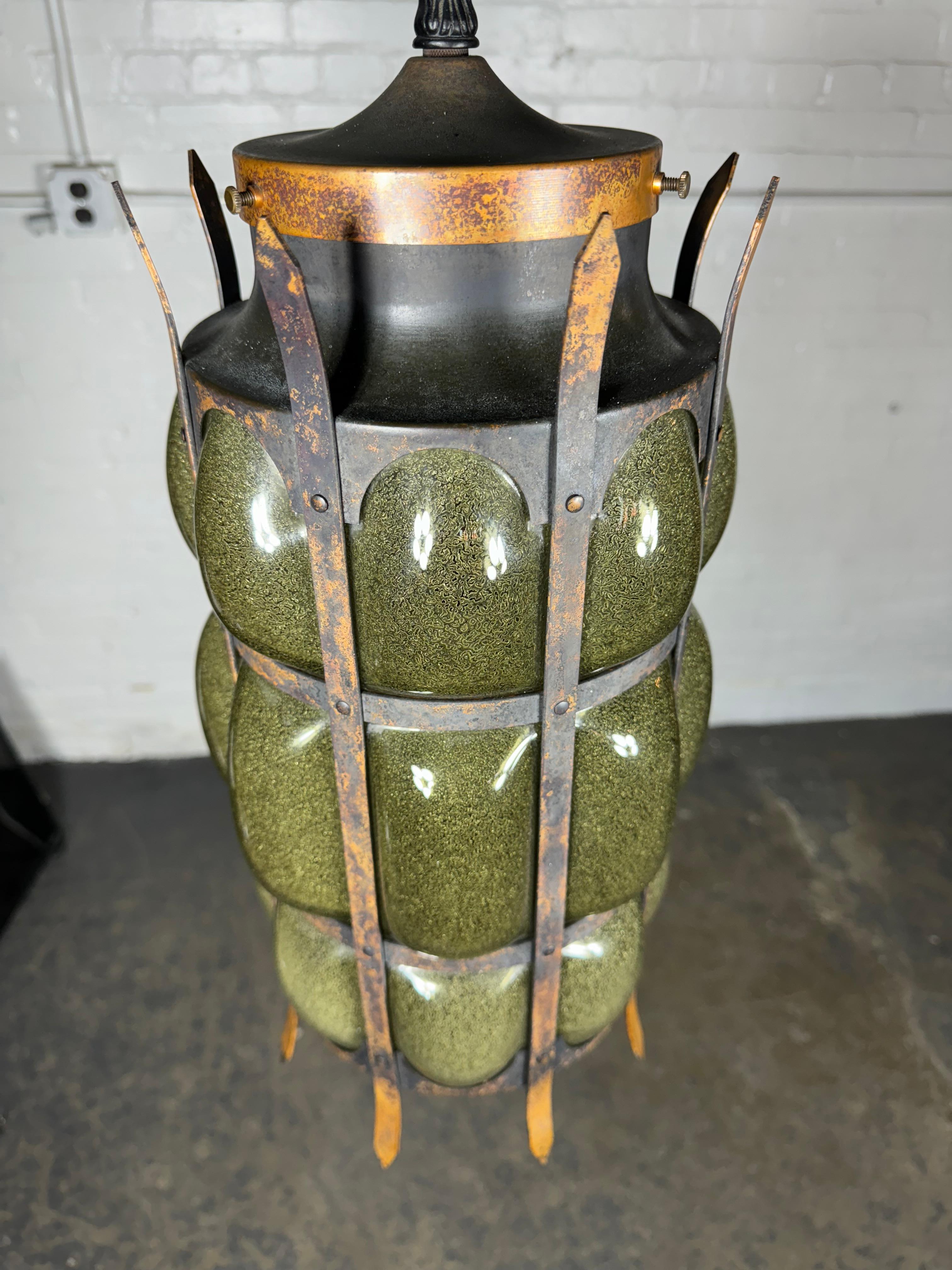 Painted Unusual Brutal Modernist Blown Glass and Iron Hanging Pendant Lamp /MOE lighting