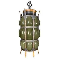 Unusual Brutal Modernist Blown Glass and Iron Hanging Pendant Lamp /MOE lighting