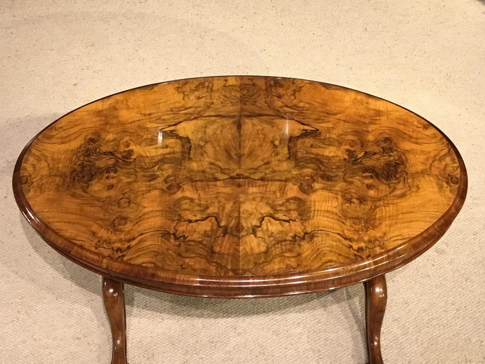 Unusual Burr Walnut and Walnut Victorian Period Oval Coffee Table with Slide 7