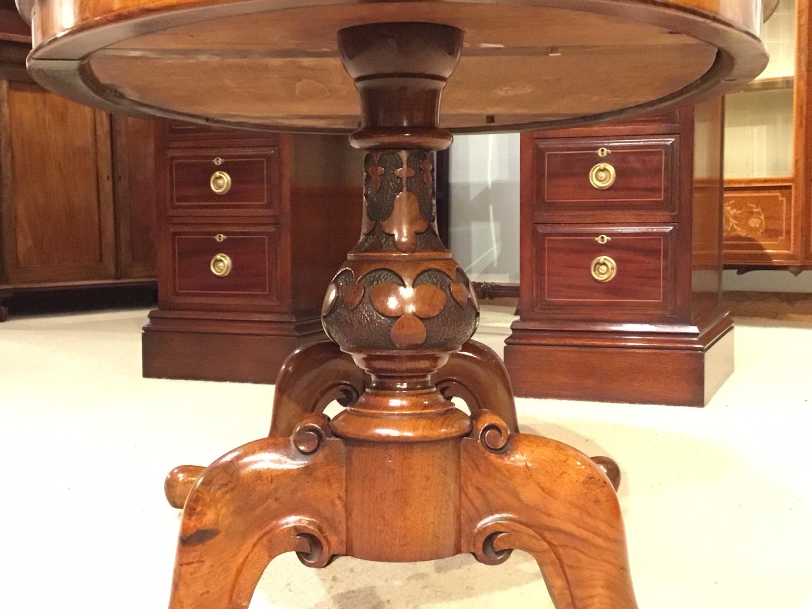 Unusual Burr Walnut and Walnut Victorian Period Oval Coffee Table with Slide 2